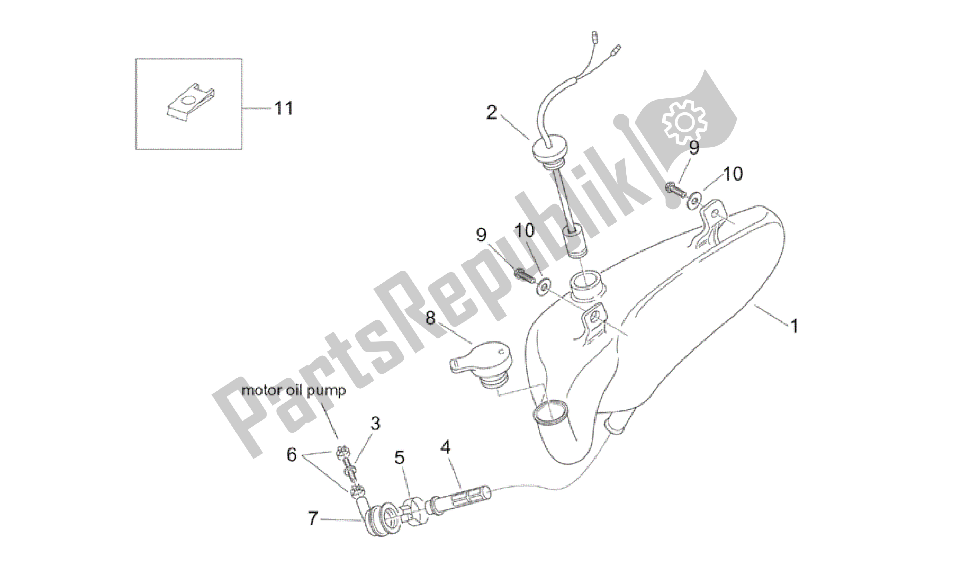 All parts for the Oil Tank of the Aprilia Mojito 50 1999 - 2003