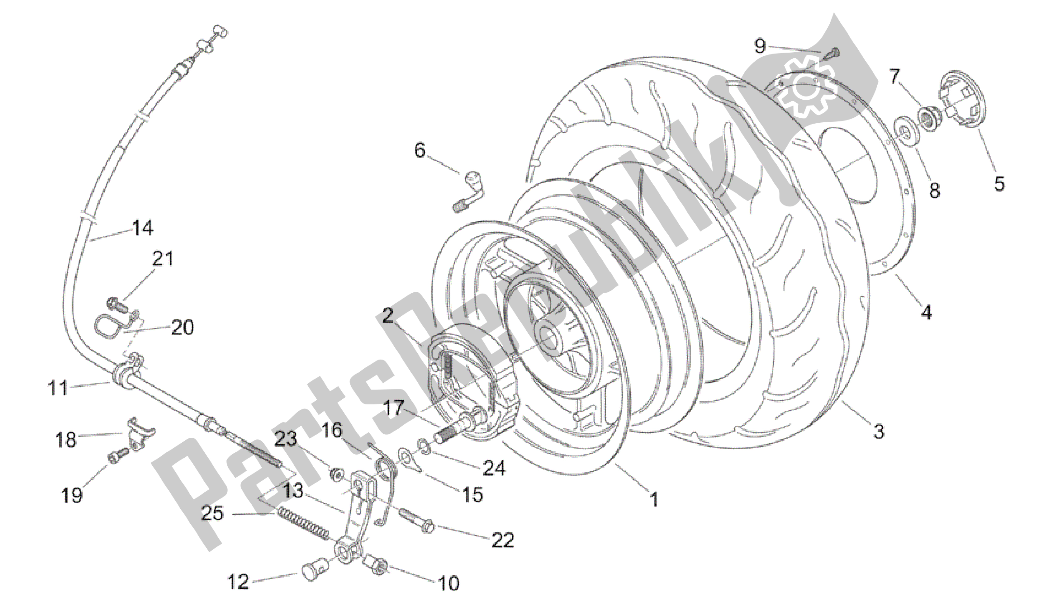 Todas as partes de Roda Traseira do Aprilia Mojito 50 1999 - 2003