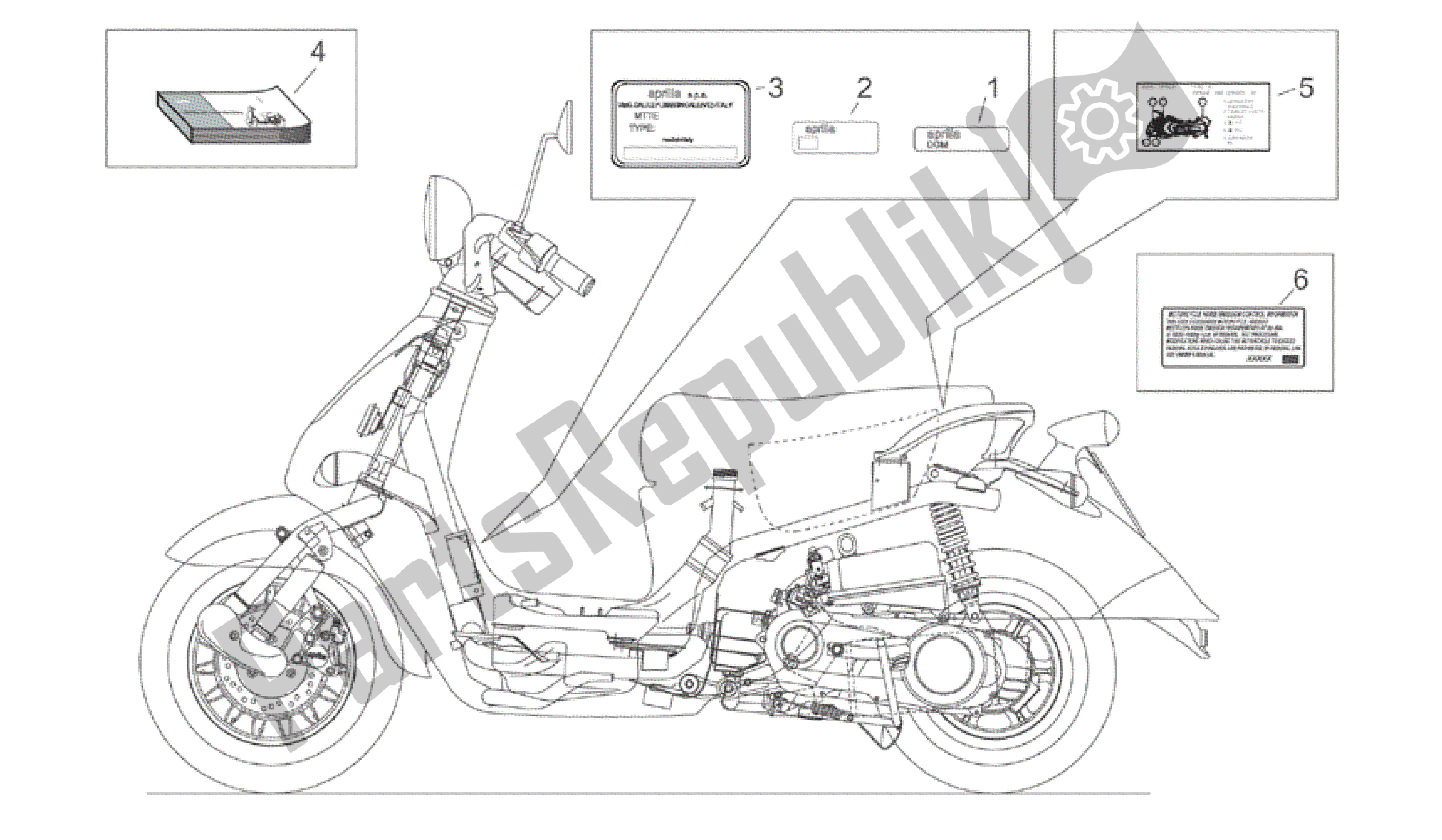 Alle onderdelen voor de Bordenset En Handboek van de Aprilia Mojito 50 1999 - 2003