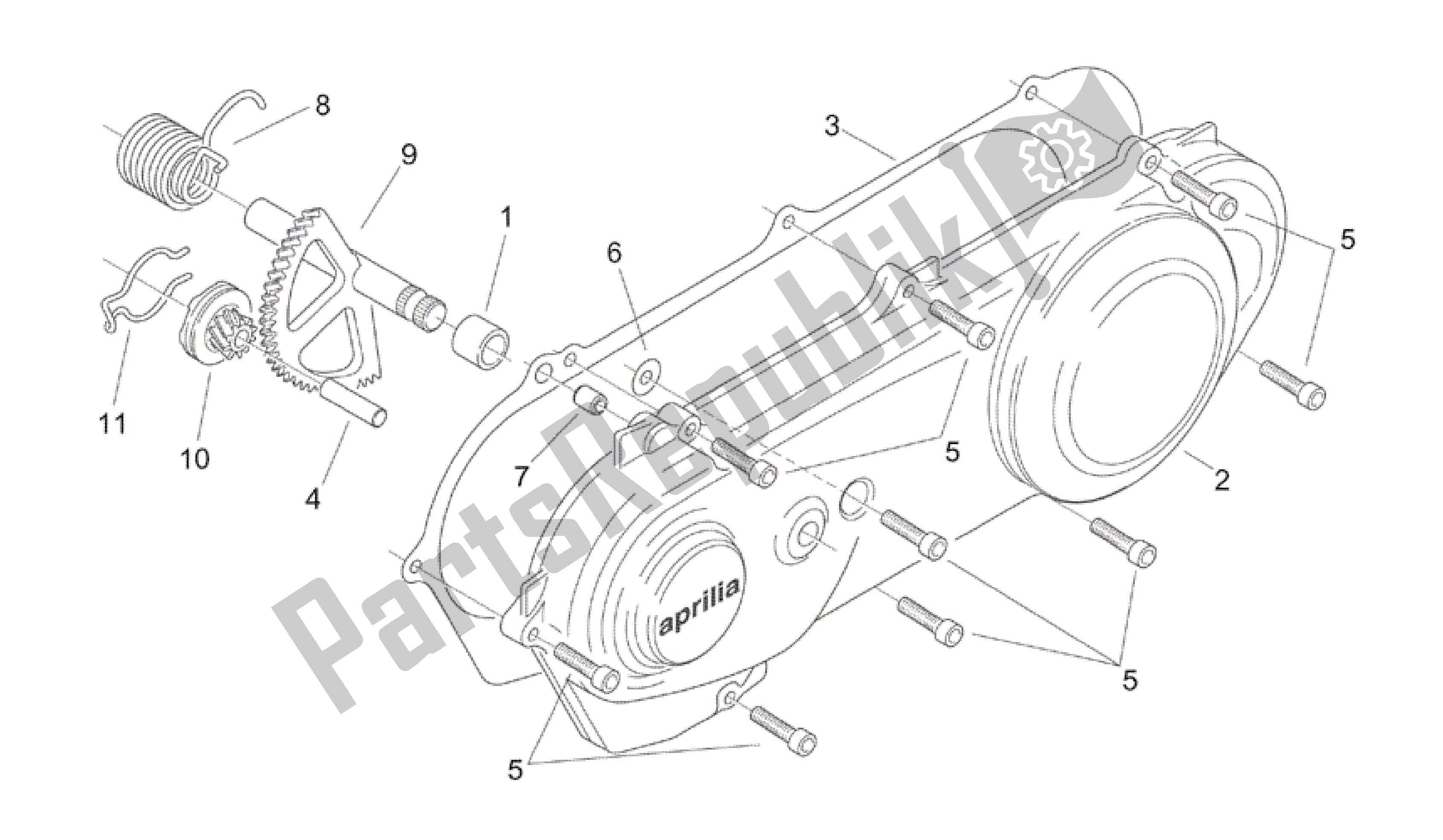 Alle onderdelen voor de Cover - Kickstarter van de Aprilia Mojito 50 1999 - 2003