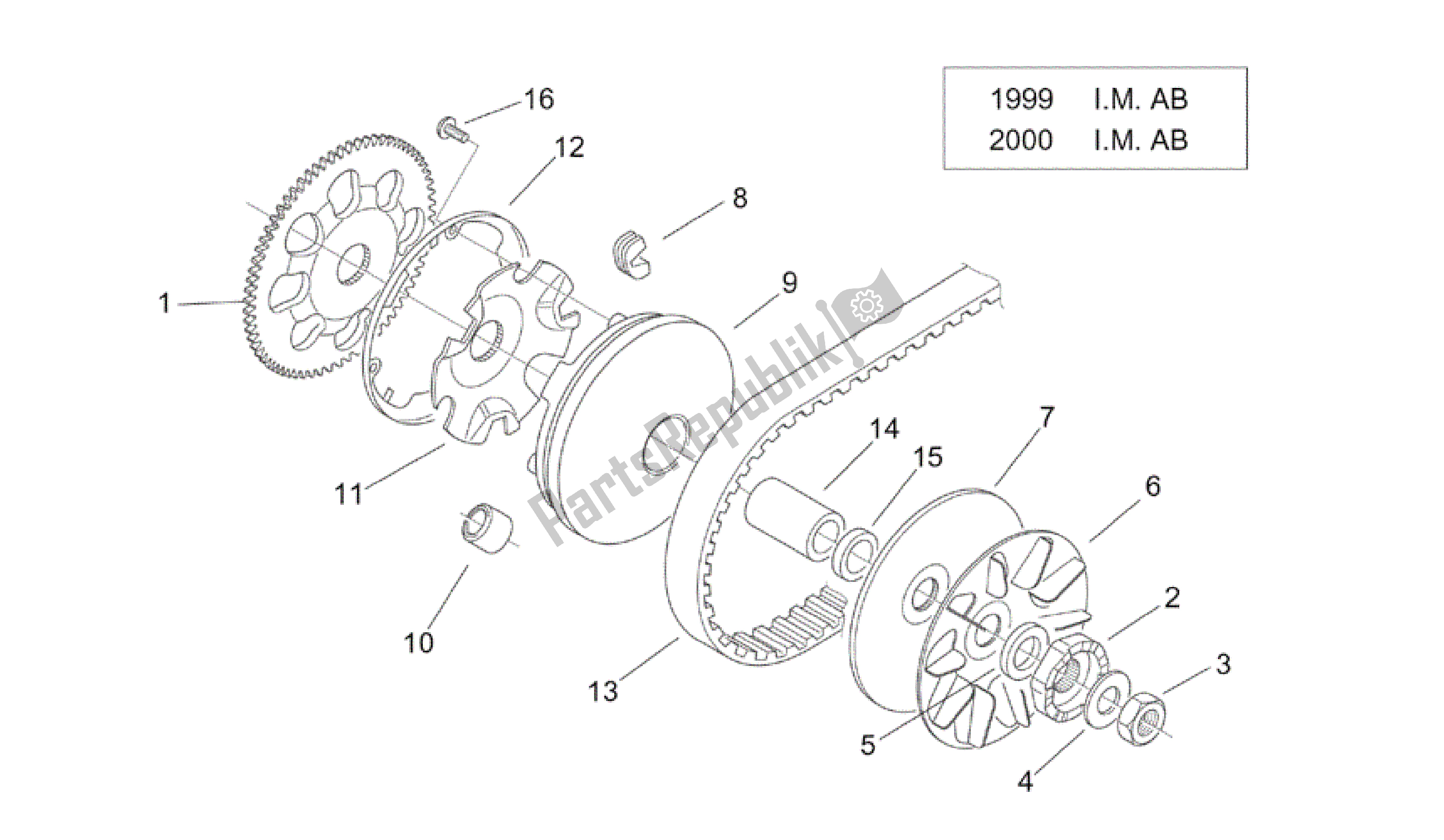 All parts for the Variator I of the Aprilia Mojito 50 1999 - 2003