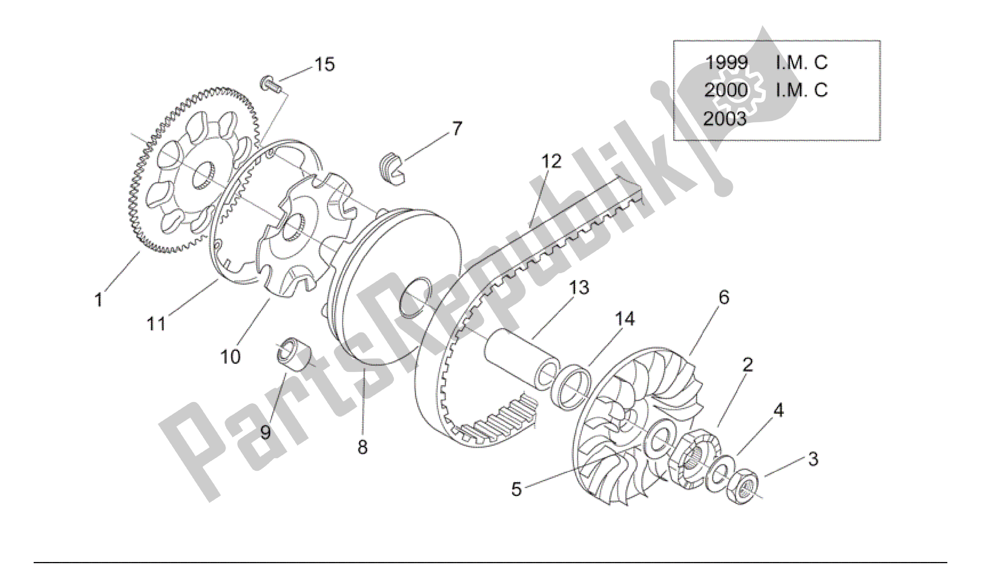 All parts for the Variator Ii of the Aprilia Mojito 50 1999 - 2003