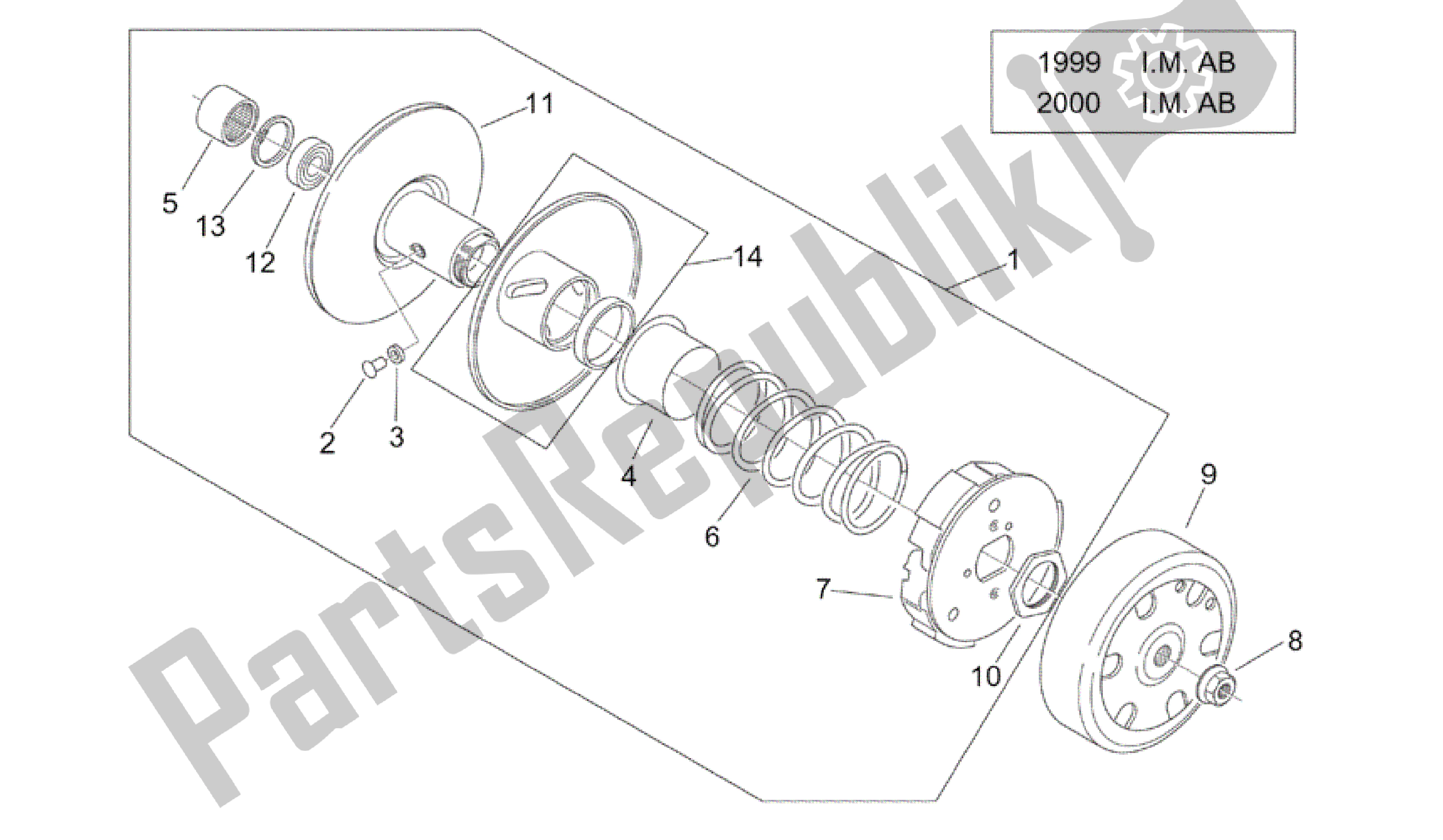 Alle onderdelen voor de Koppeling I van de Aprilia Mojito 50 1999 - 2003