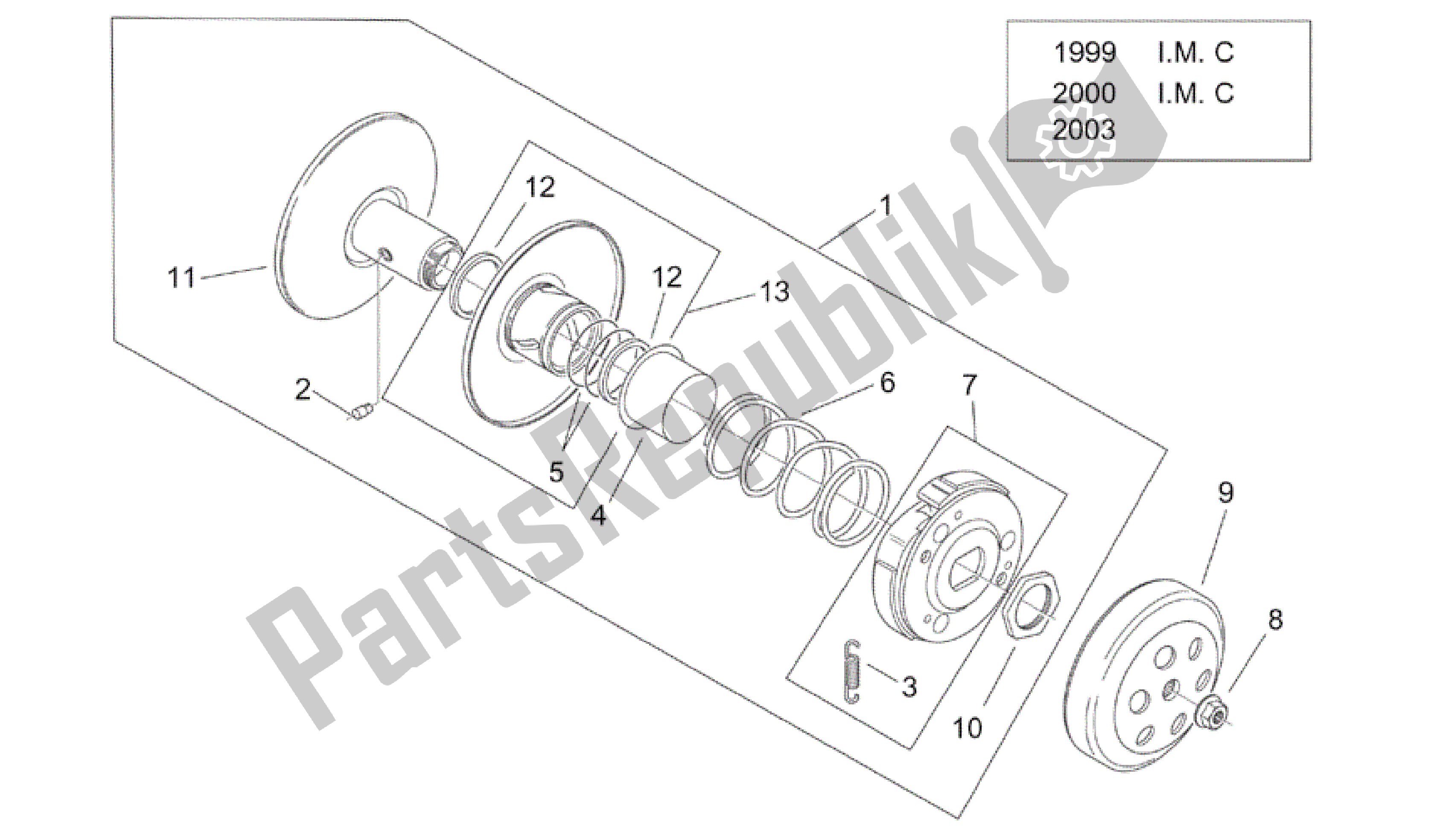 All parts for the Clutch Ii of the Aprilia Mojito 50 1999 - 2003