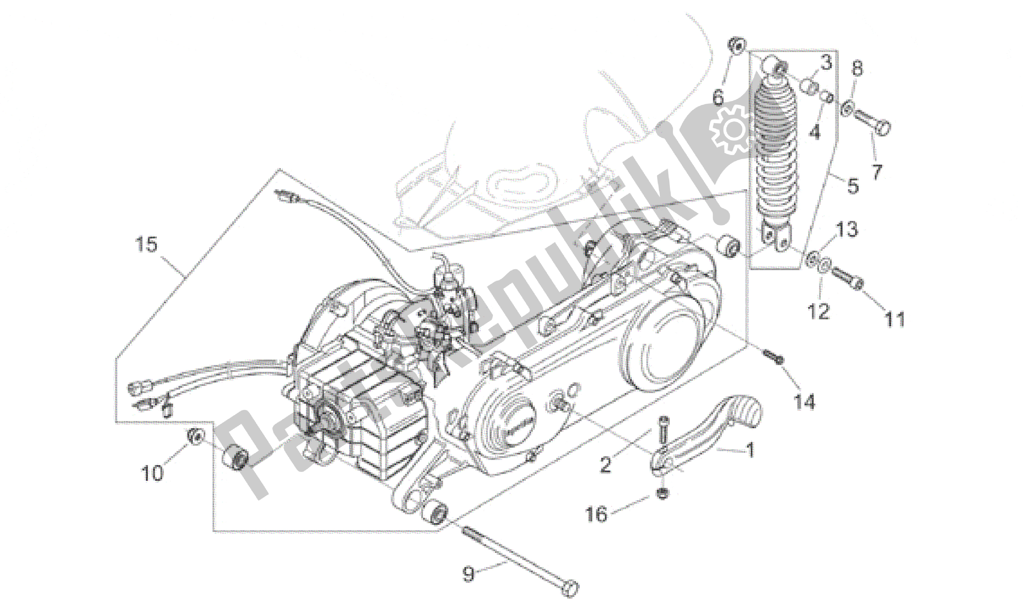 Alle onderdelen voor de Motor - Schokdemper Achter van de Aprilia Mojito 50 1999 - 2000