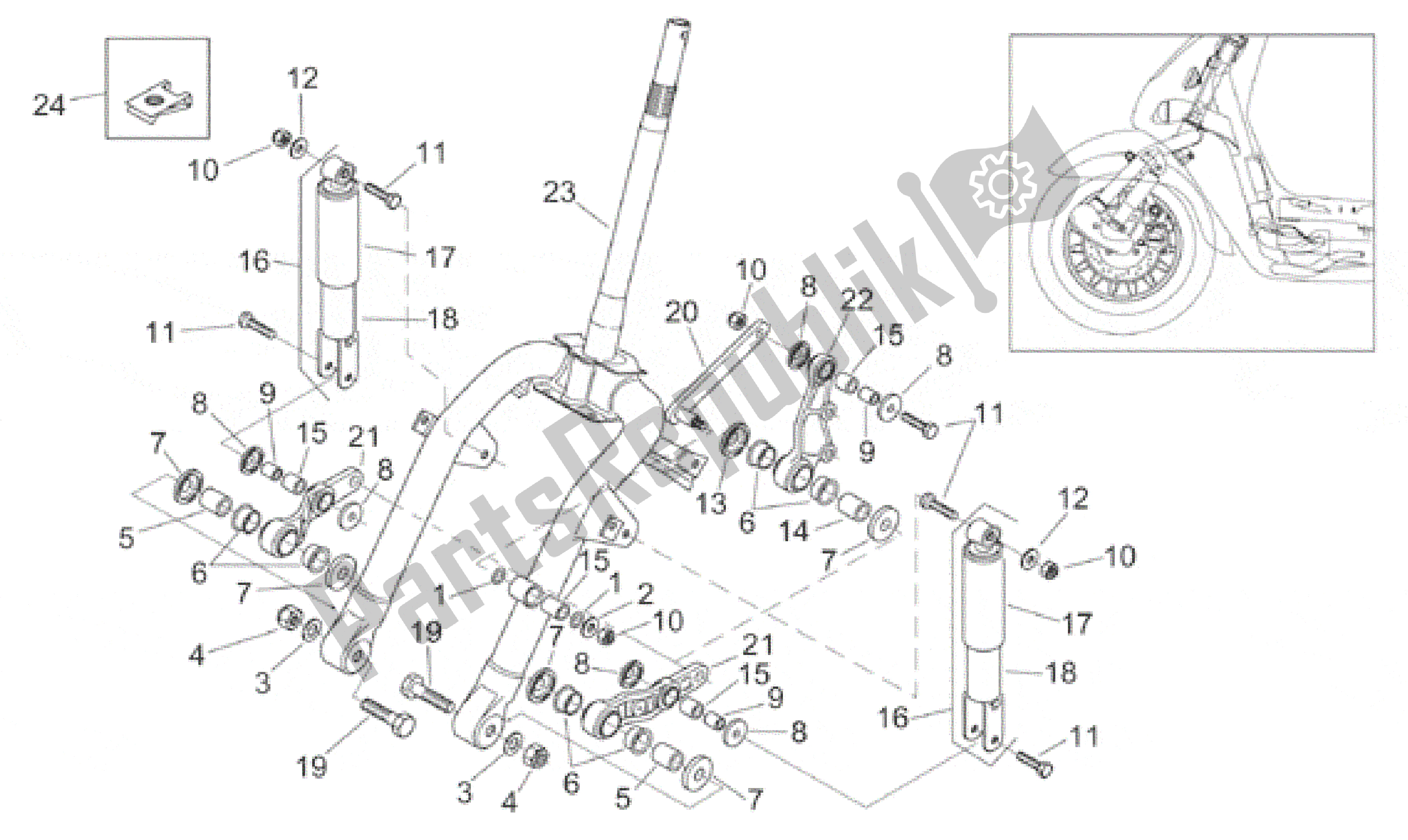 All parts for the Front Shock Absorber of the Aprilia Mojito 50 1999 - 2000