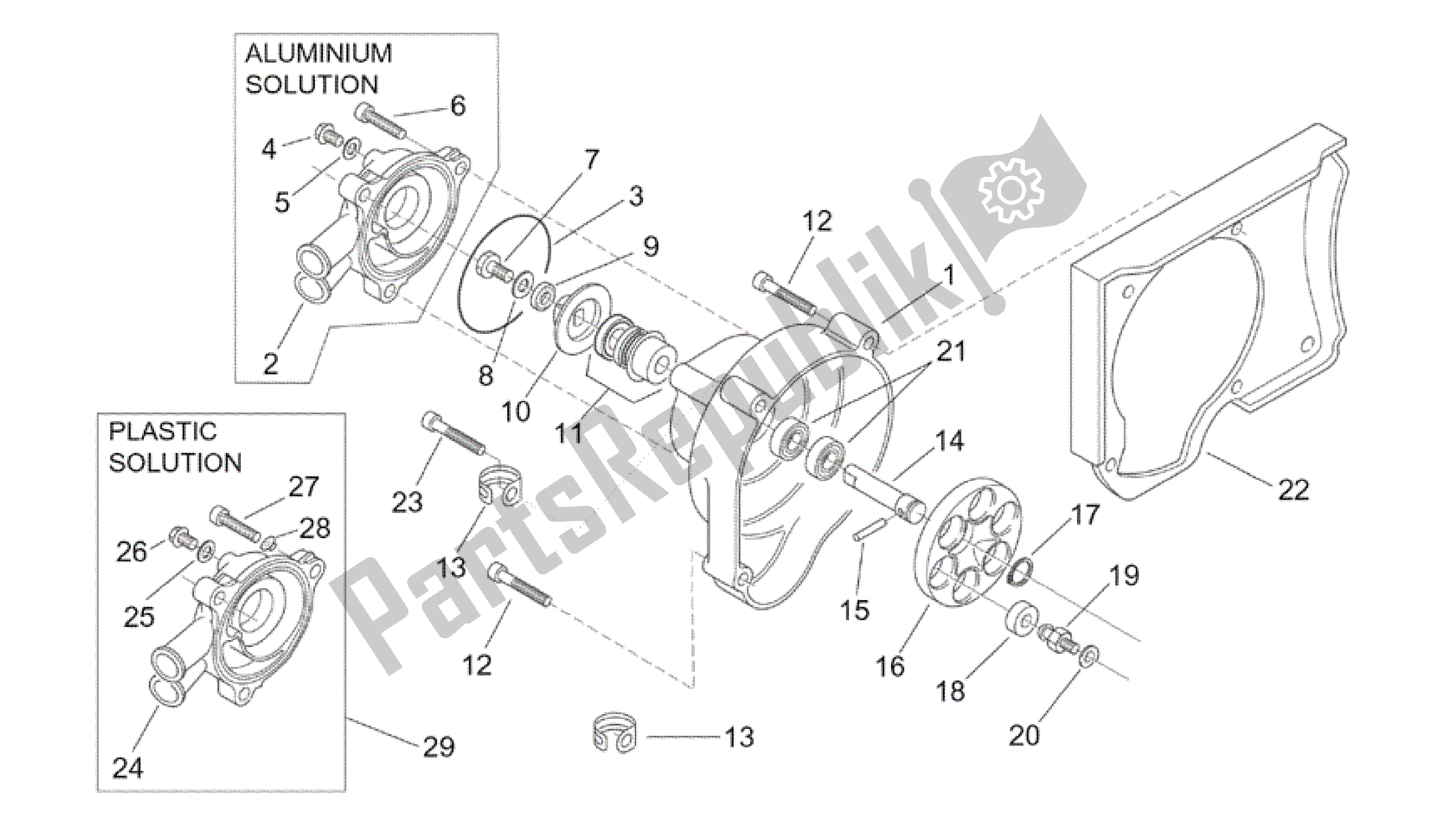 Alle Teile für das Wasserpumpe des Aprilia SR 50 2000 - 2004