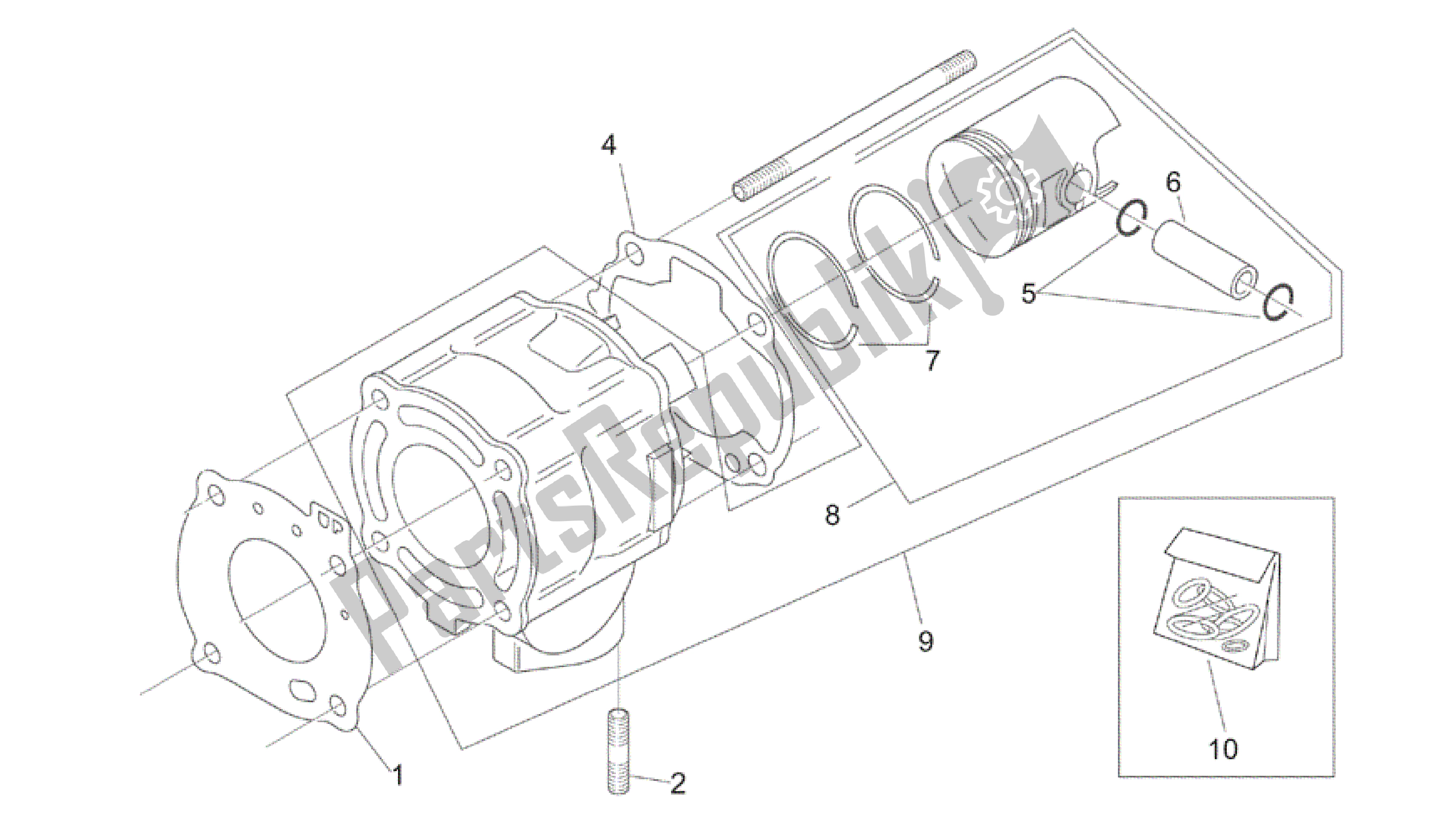 All parts for the Cylinder With Piston of the Aprilia SR 50 2000 - 2004
