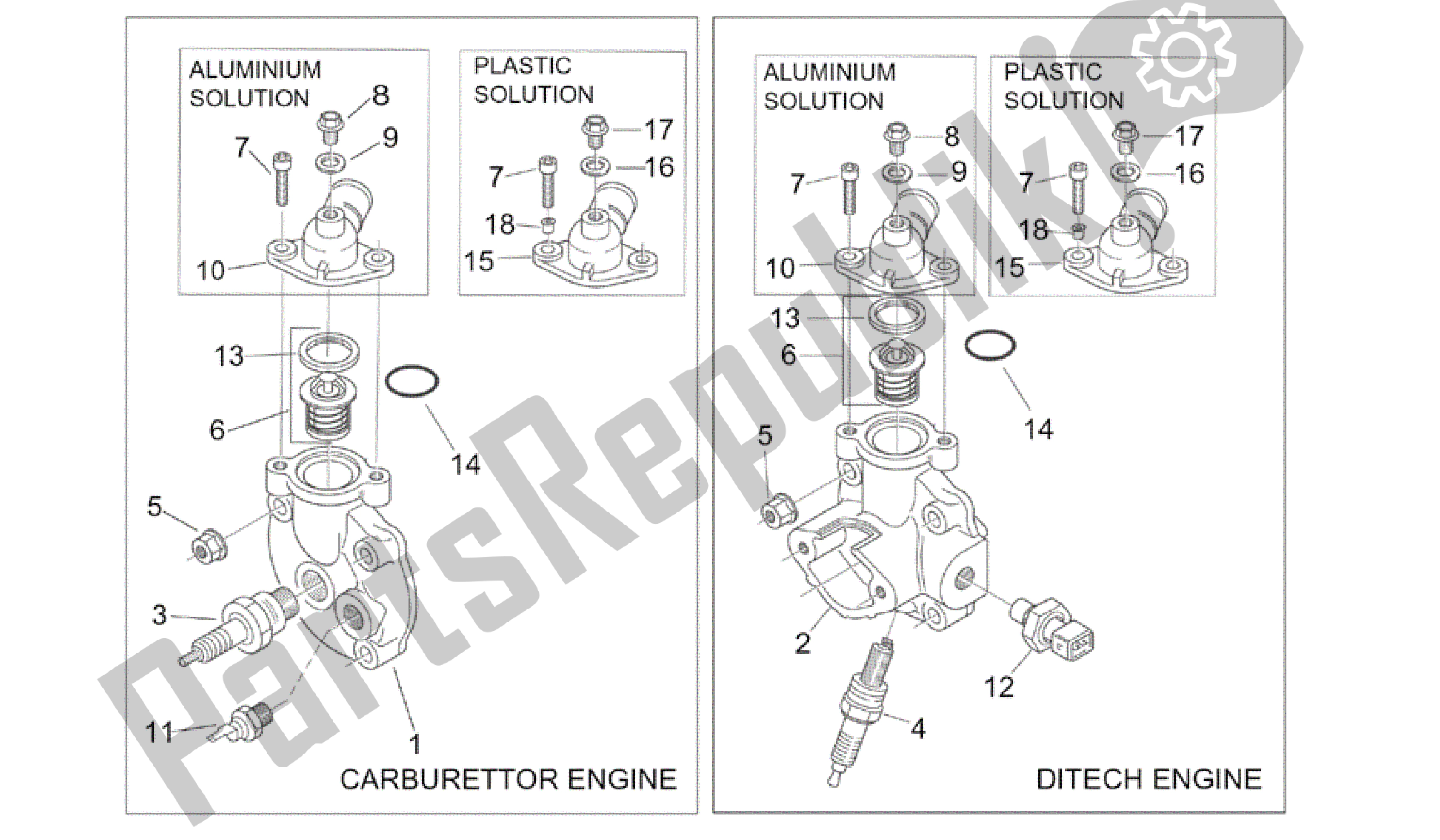 All parts for the Cylinder Head of the Aprilia SR 50 2000 - 2004