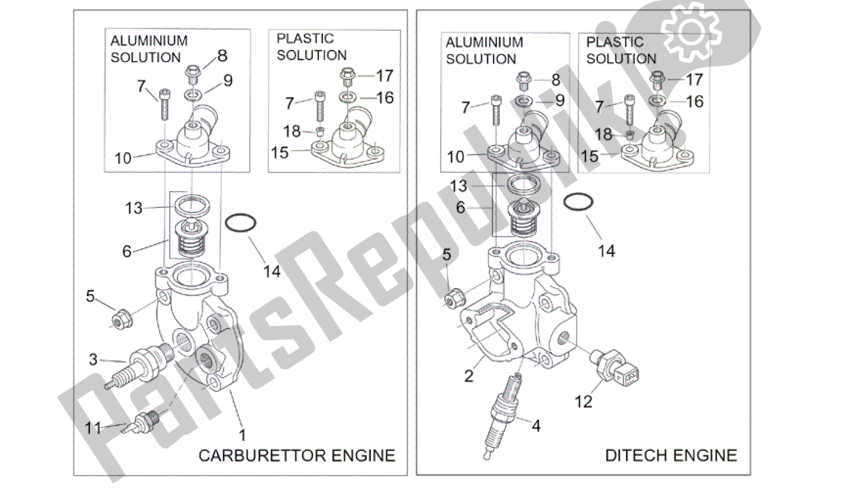 Tutte le parti per il Testata del Aprilia SR 50 2000 - 2004