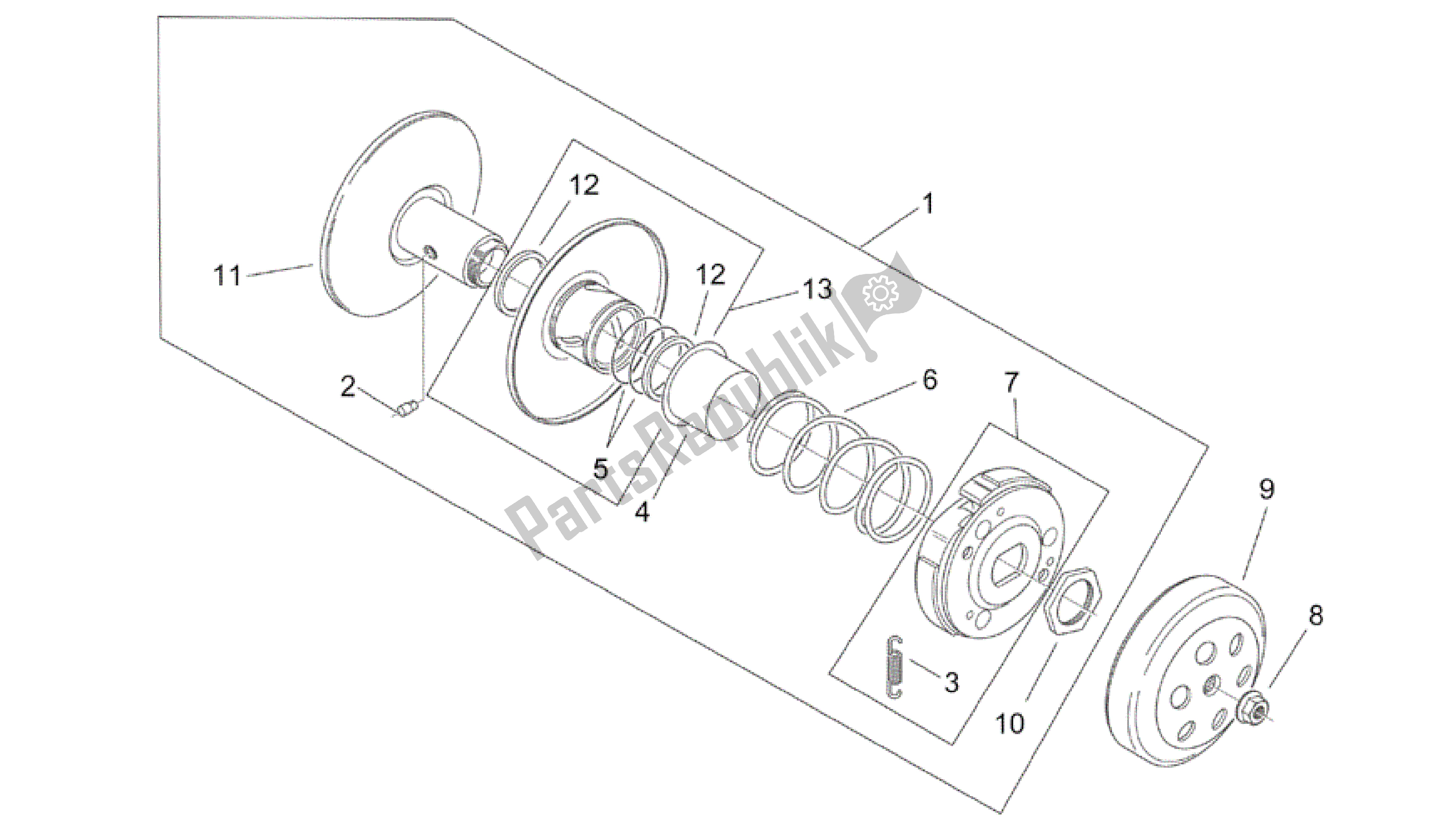 All parts for the Adler Clutch of the Aprilia SR 50 2000 - 2004