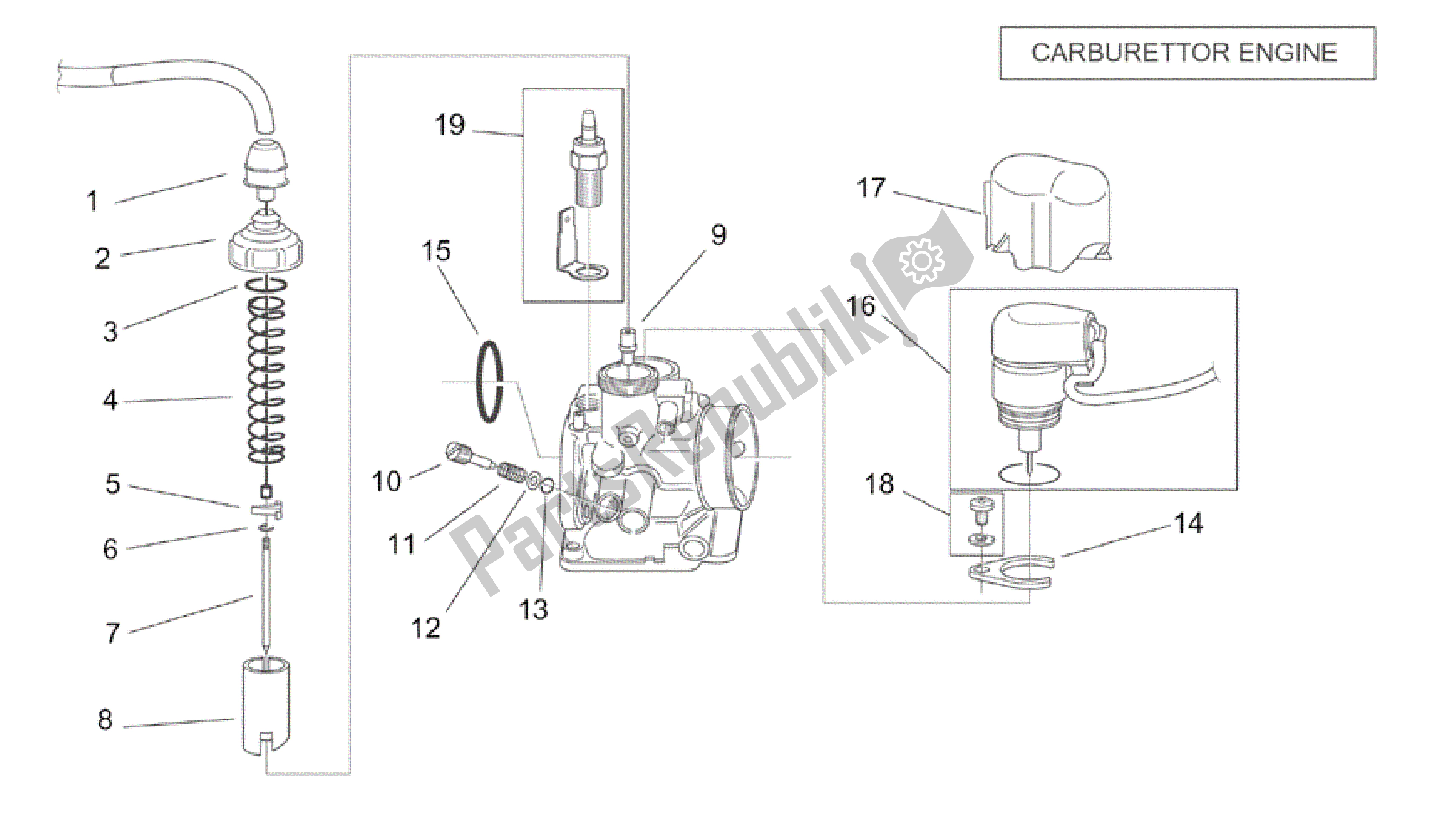Alle onderdelen voor de Carburateur I van de Aprilia SR 50 2000 - 2004