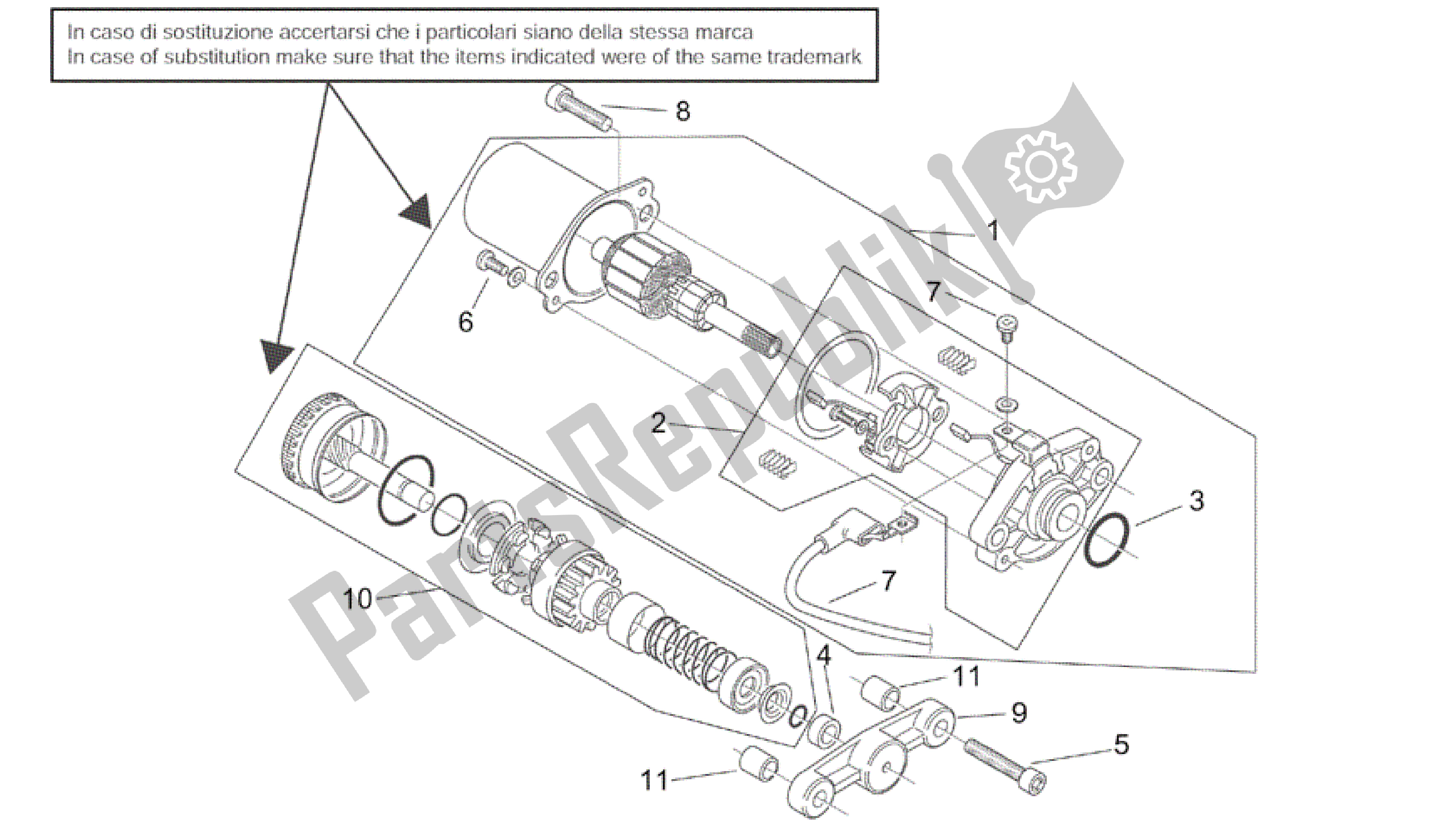 Tutte le parti per il Motorino Di Avviamento del Aprilia SR 50 2000 - 2004