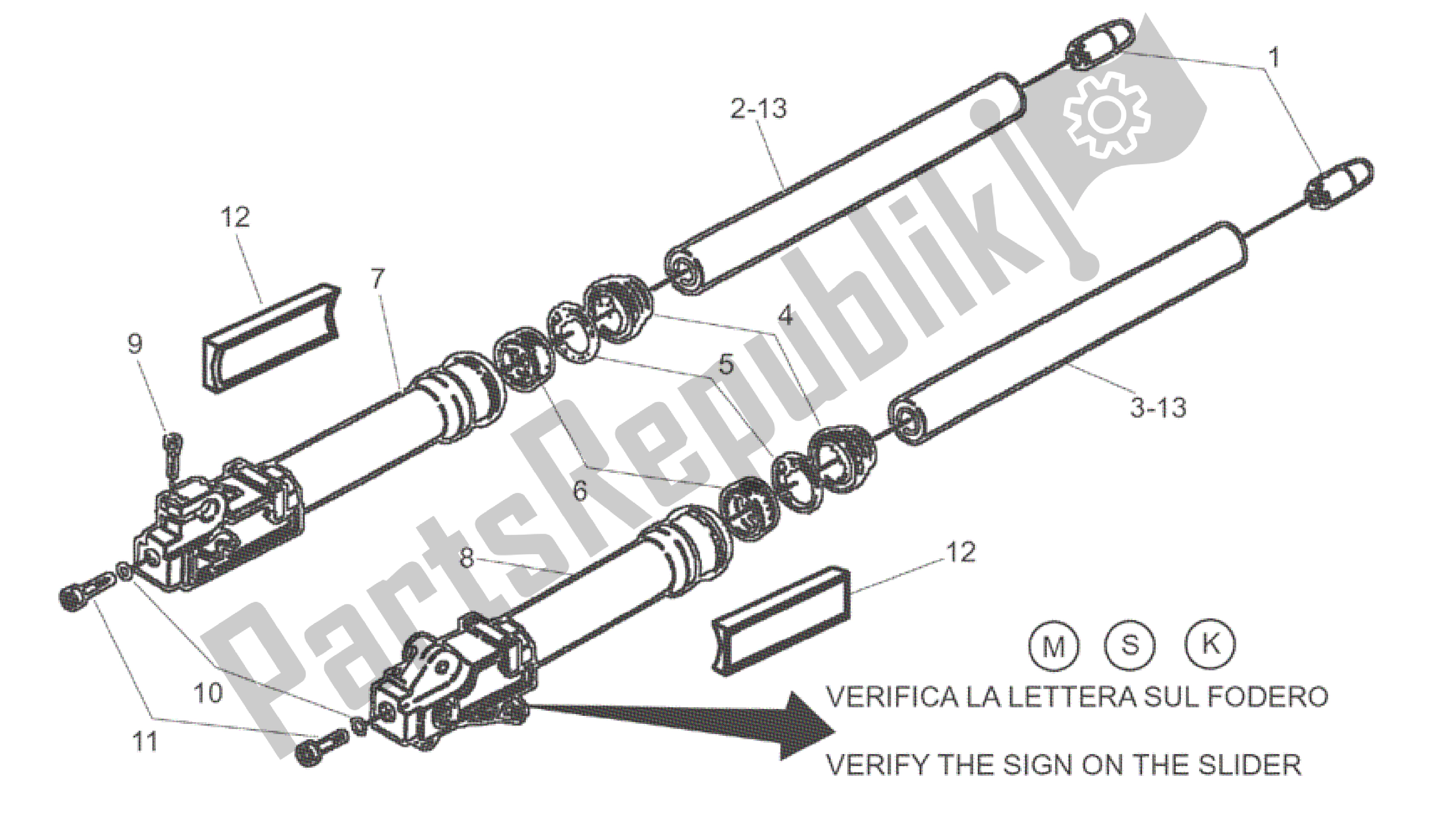 All parts for the Front Fork Ii of the Aprilia SR 50 2000 - 2004