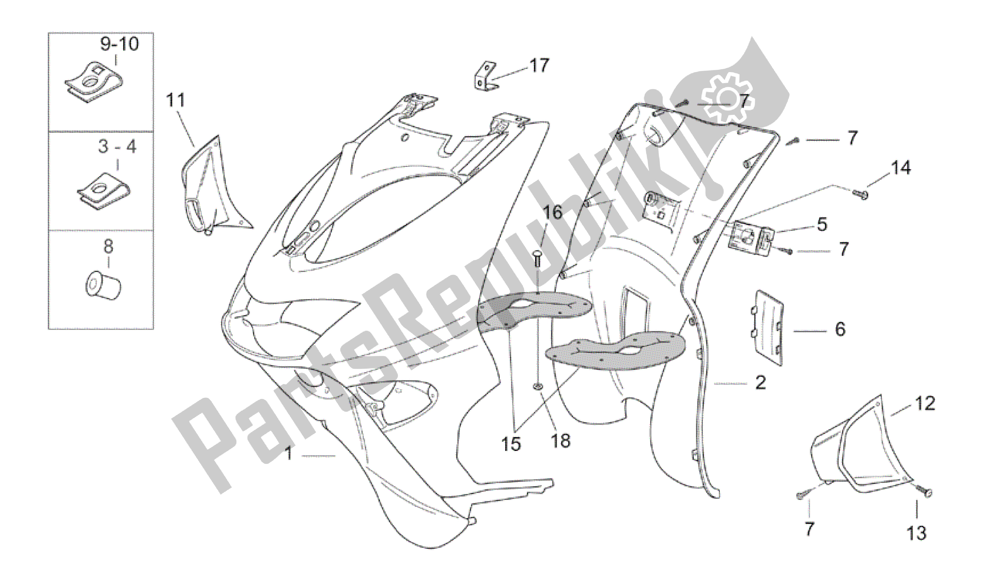All parts for the Front Body Iii of the Aprilia SR 50 2000 - 2004