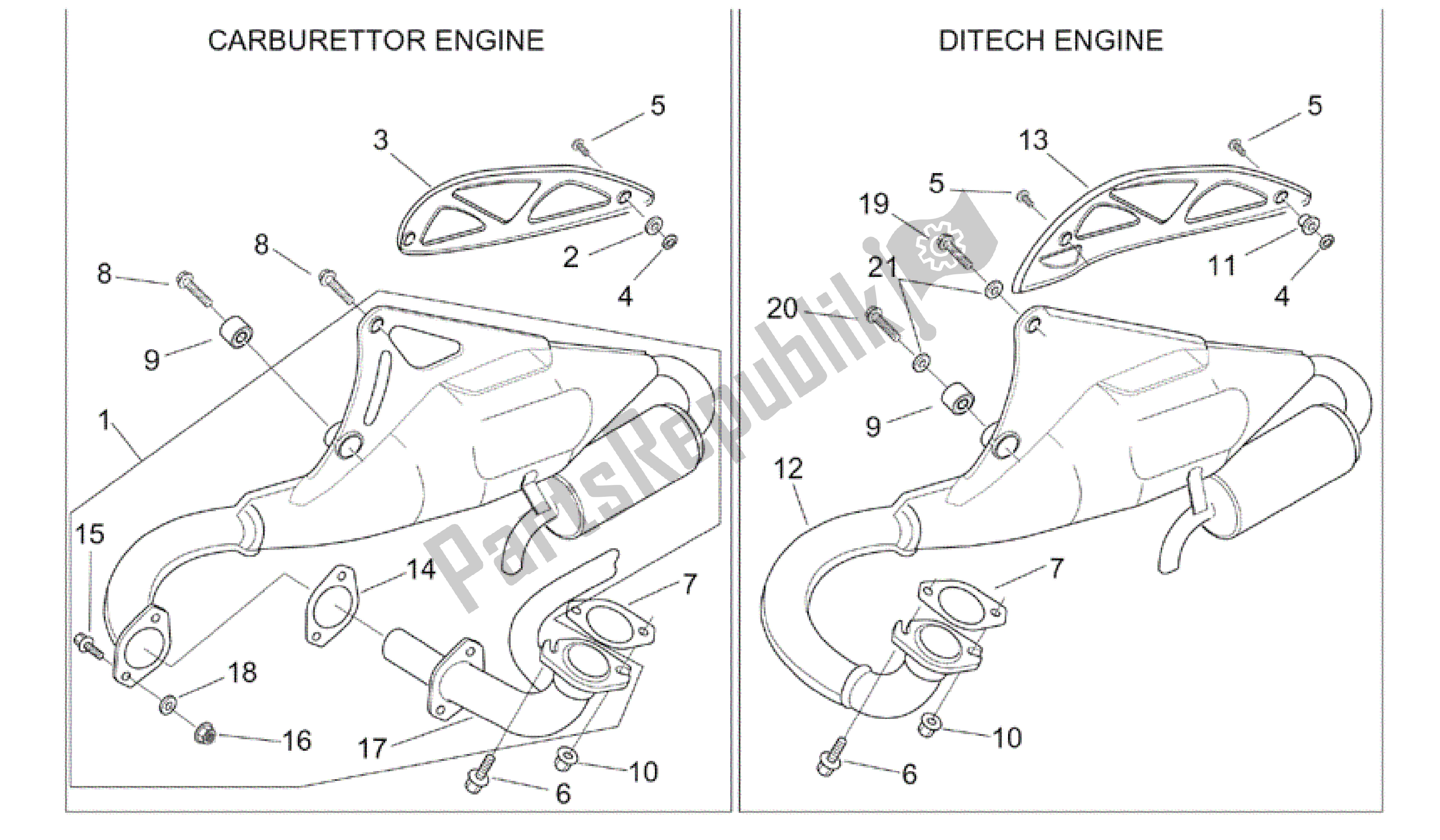 Todas las partes para Tubo De Escape de Aprilia SR 50 2000 - 2004