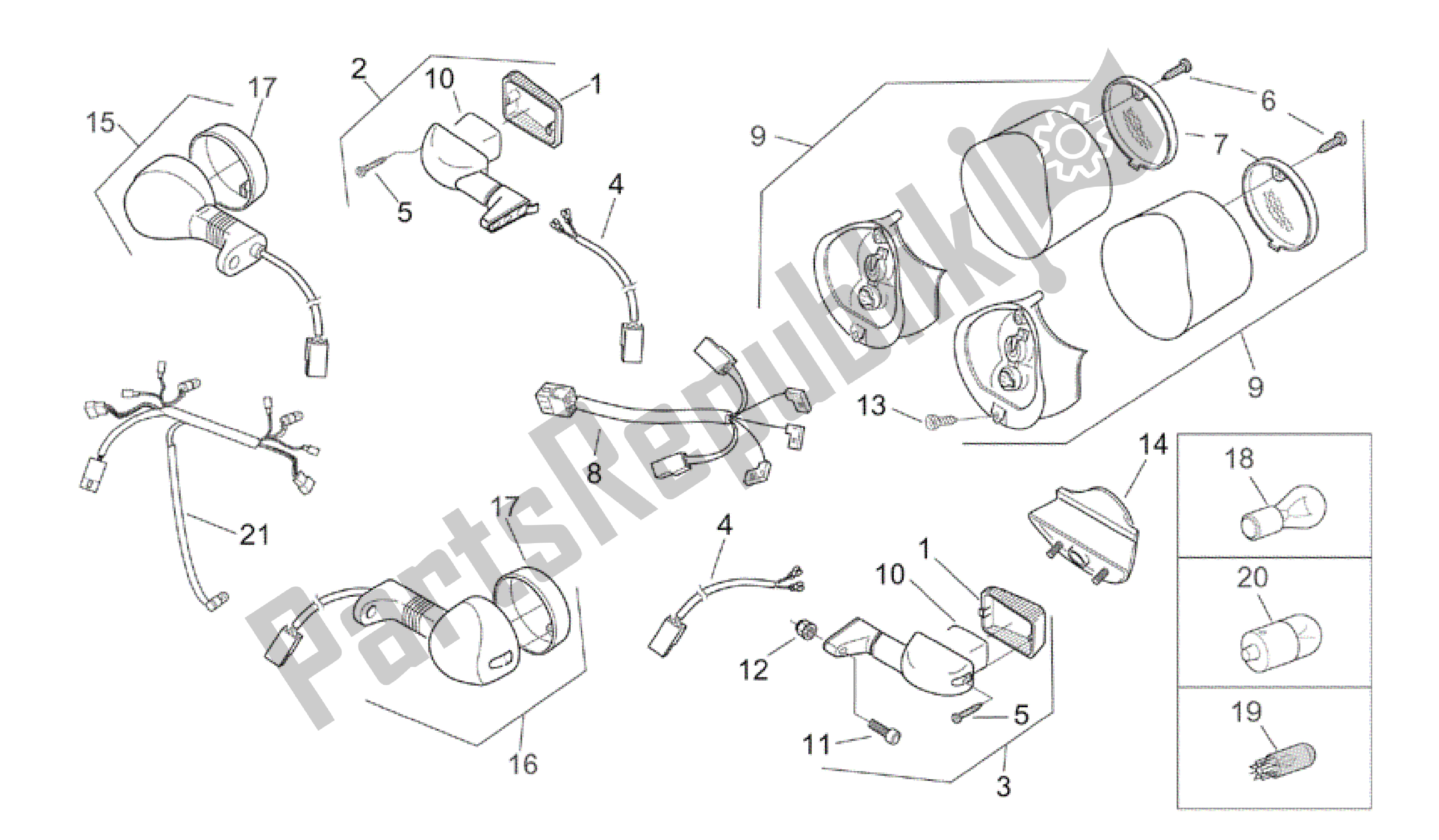 Todas as partes de Luzes Traseiras do Aprilia SR 50 2000 - 2004