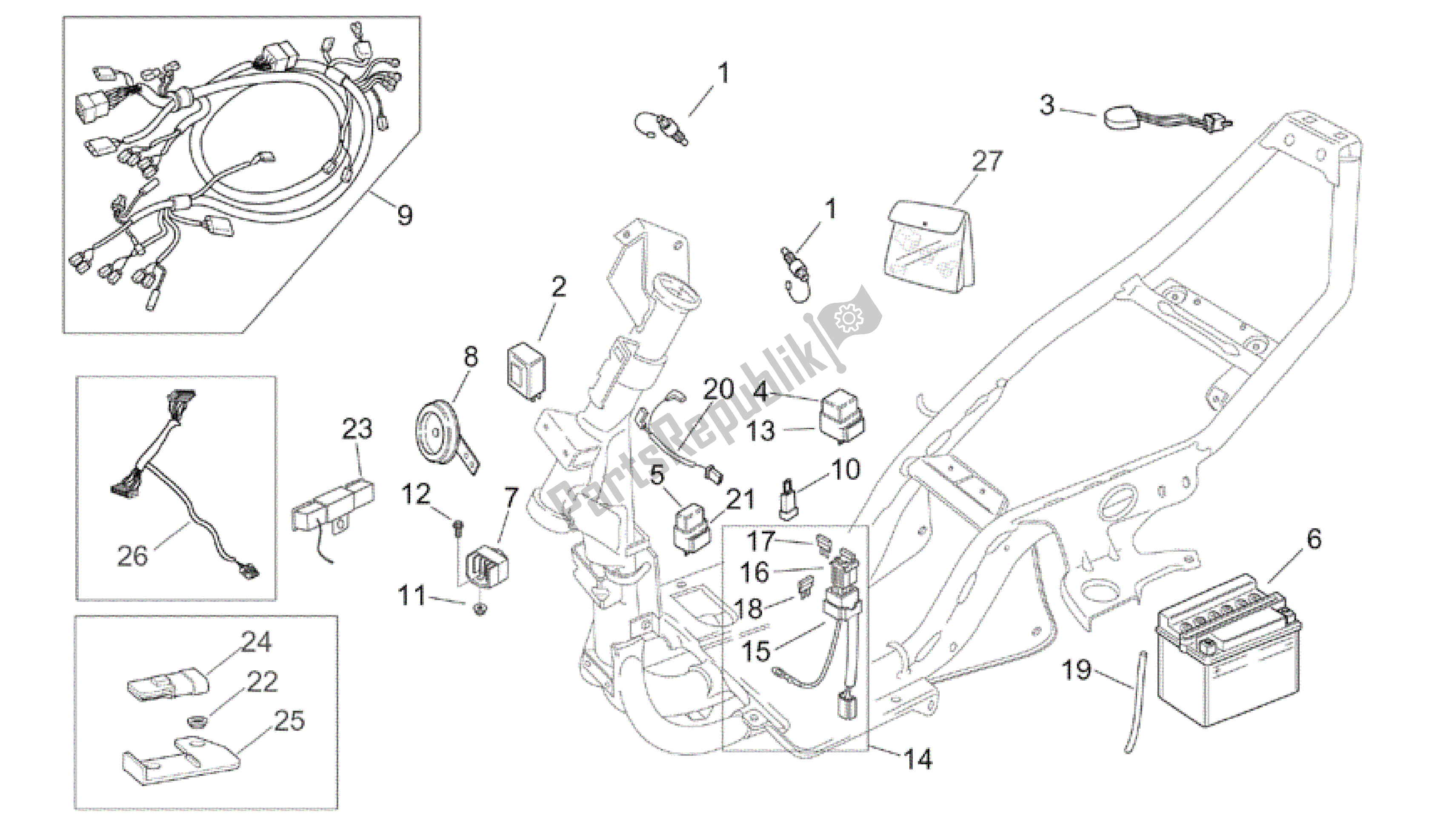 Todas as partes de Sistema Elétrico do Aprilia SR 50 2000 - 2004