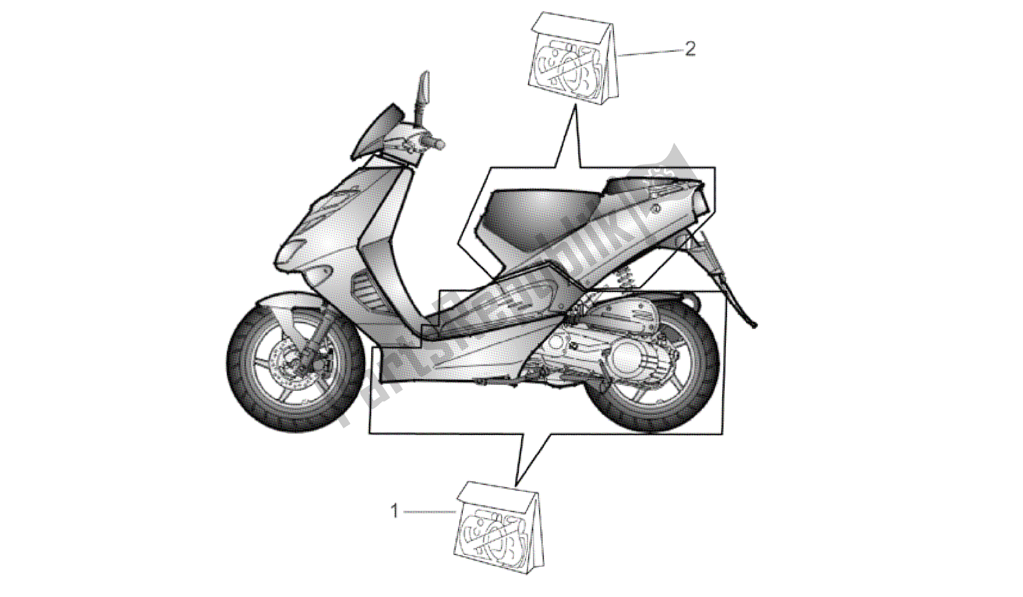 All parts for the Central And Rear Body Decal of the Aprilia SR 50 2000 - 2004