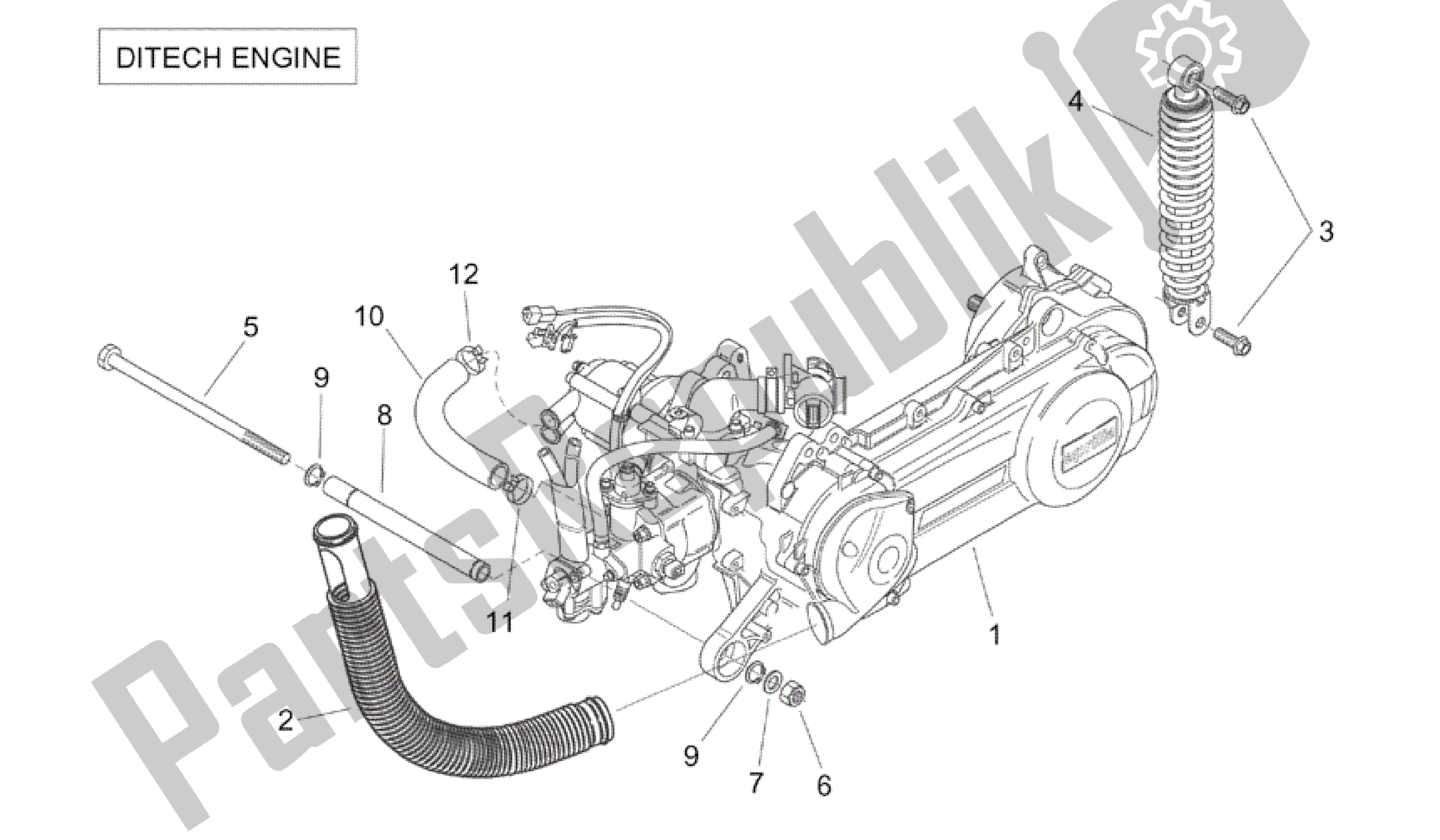 All parts for the Engine (ditech) of the Aprilia SR 50 2000 - 2004