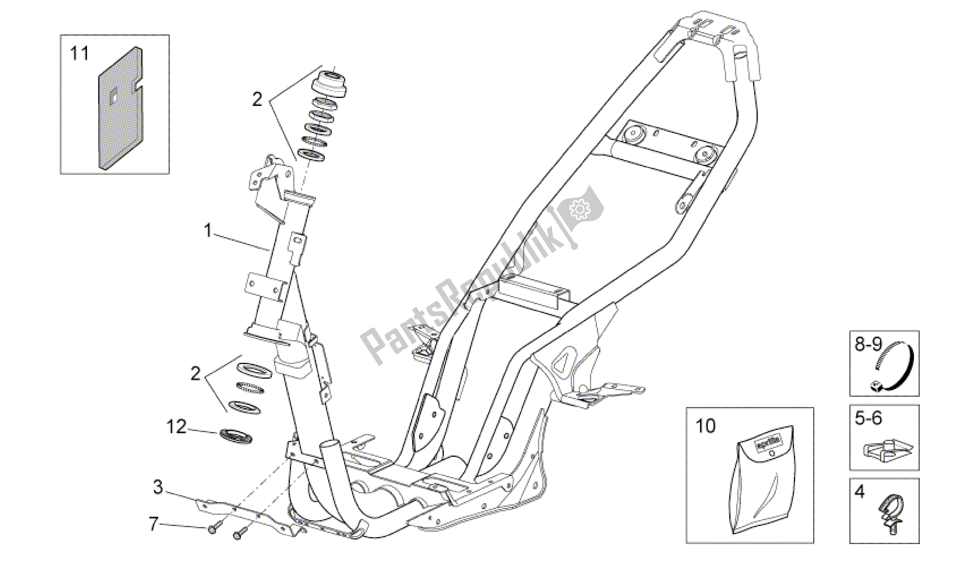 Tutte le parti per il Telaio del Aprilia SR 50 2004 - 2009