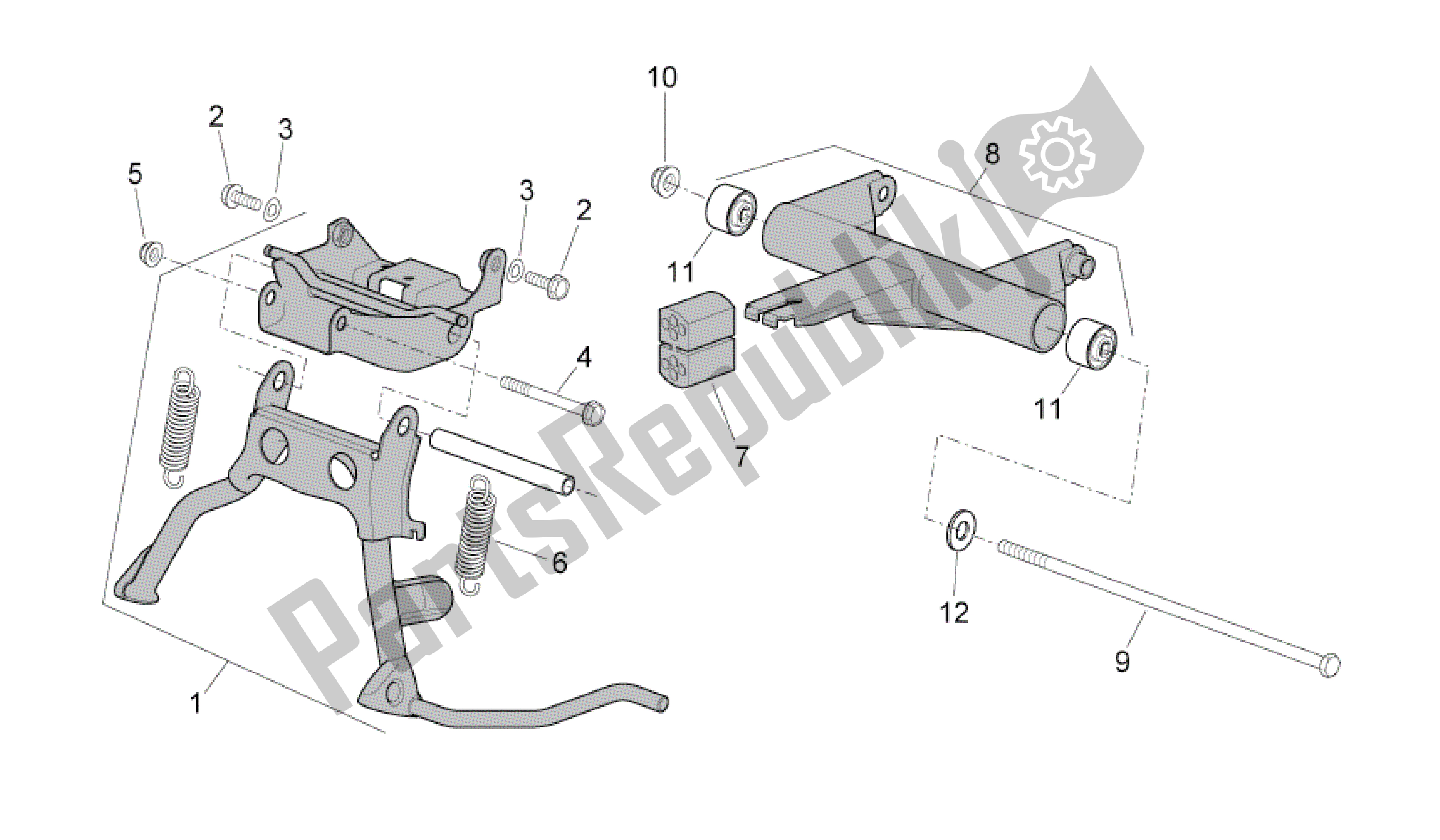 All parts for the Central Stand - Connecting Rod of the Aprilia SR 50 2004 - 2009