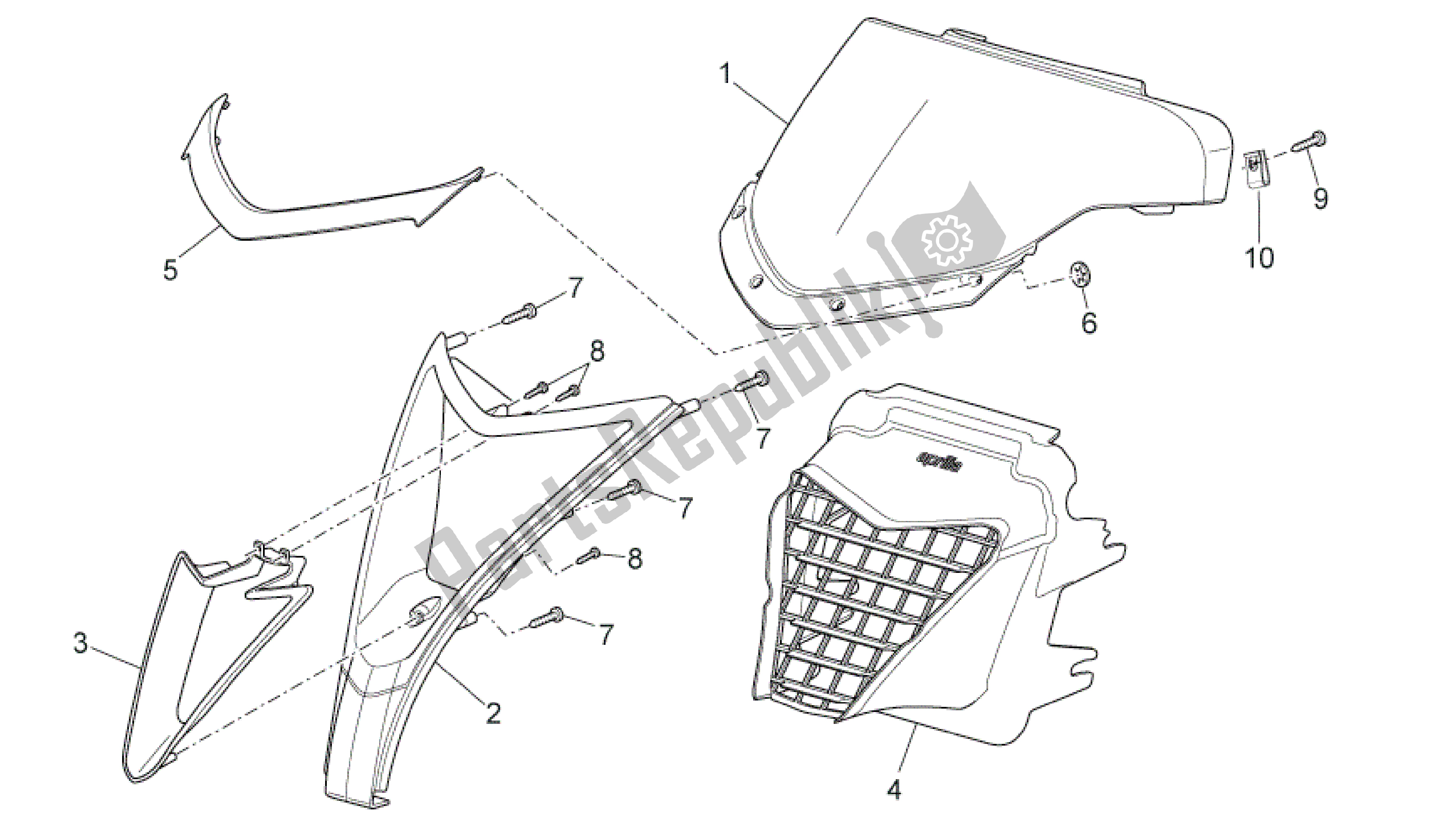 Tutte le parti per il Corpo Anteriore Ii del Aprilia SR 50 2004 - 2009