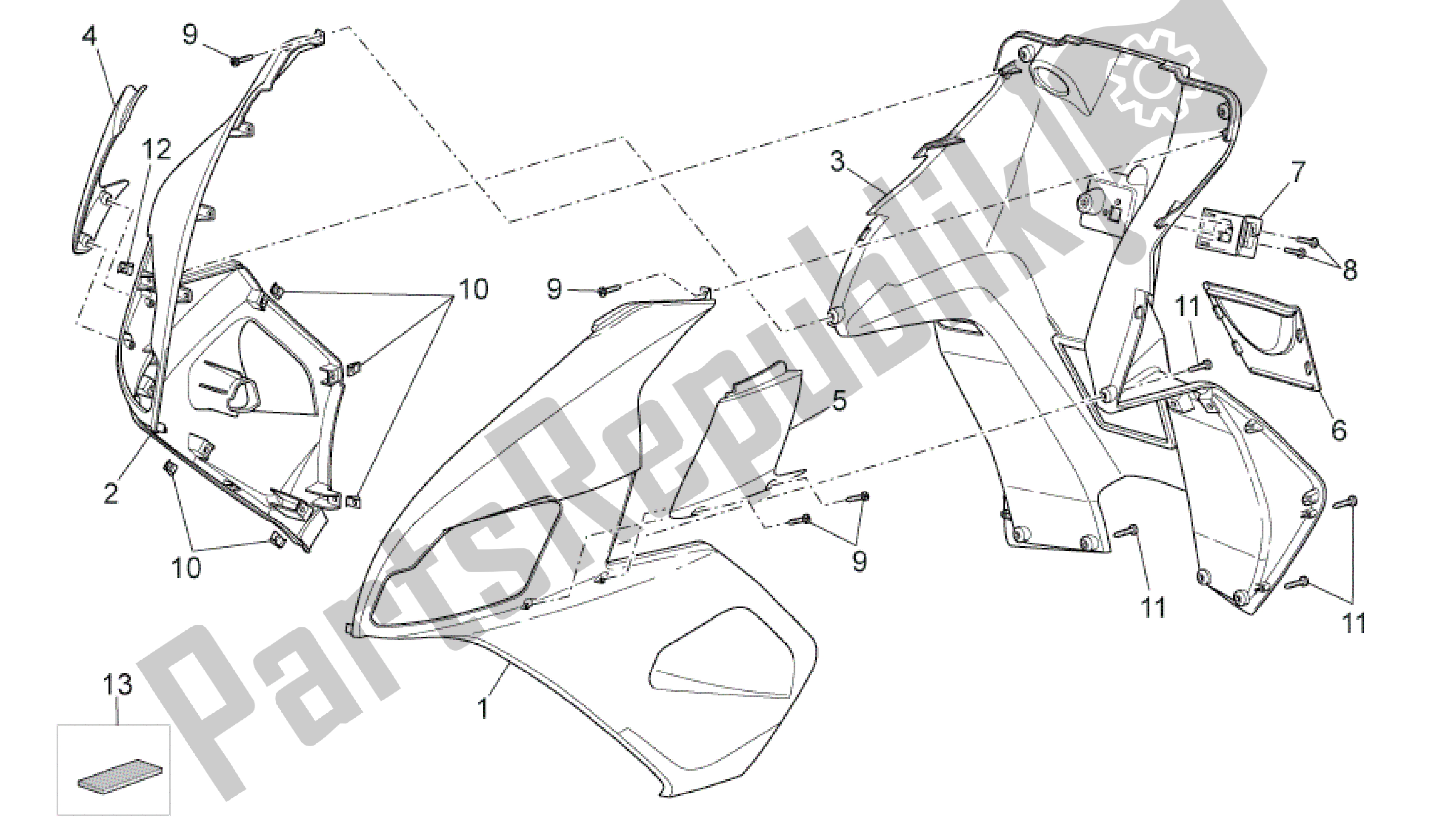 All parts for the Front Body Iii of the Aprilia SR 50 2004 - 2009