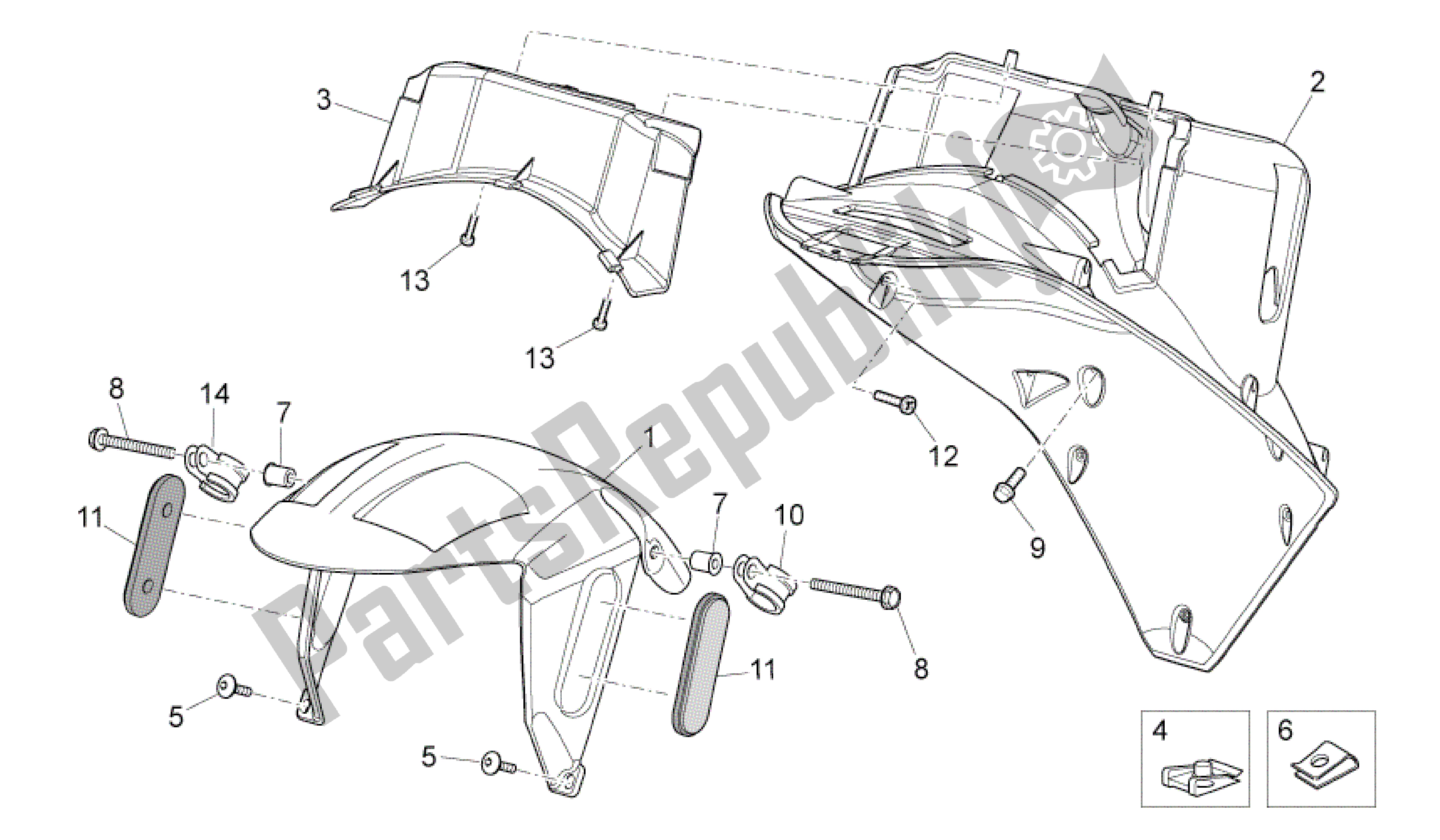 All parts for the Front Body Iv of the Aprilia SR 50 2004 - 2009