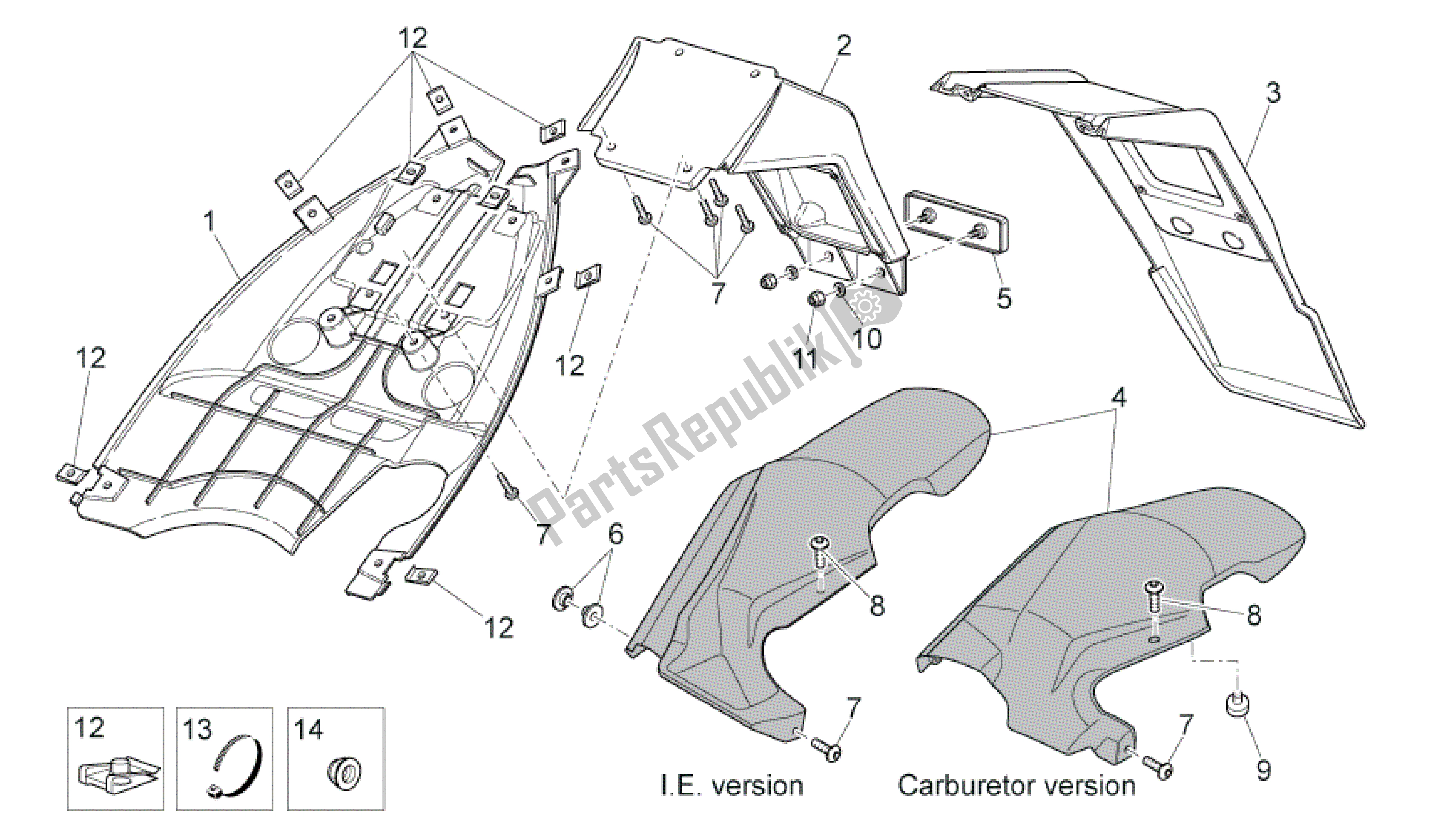 Todas las partes para Cuerpo Trasero Iii de Aprilia SR 50 2004 - 2009