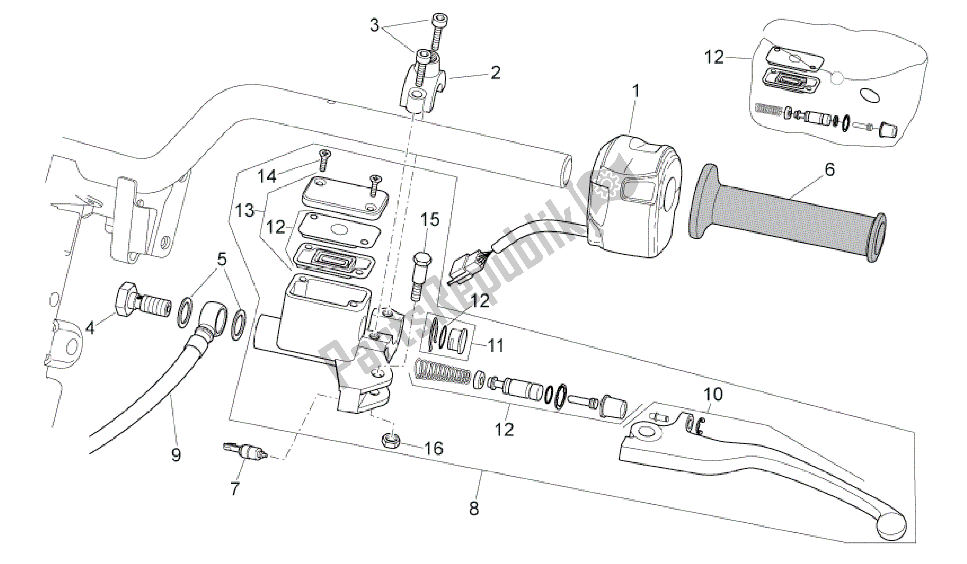 All parts for the Lh Controls of the Aprilia SR 50 2004 - 2009