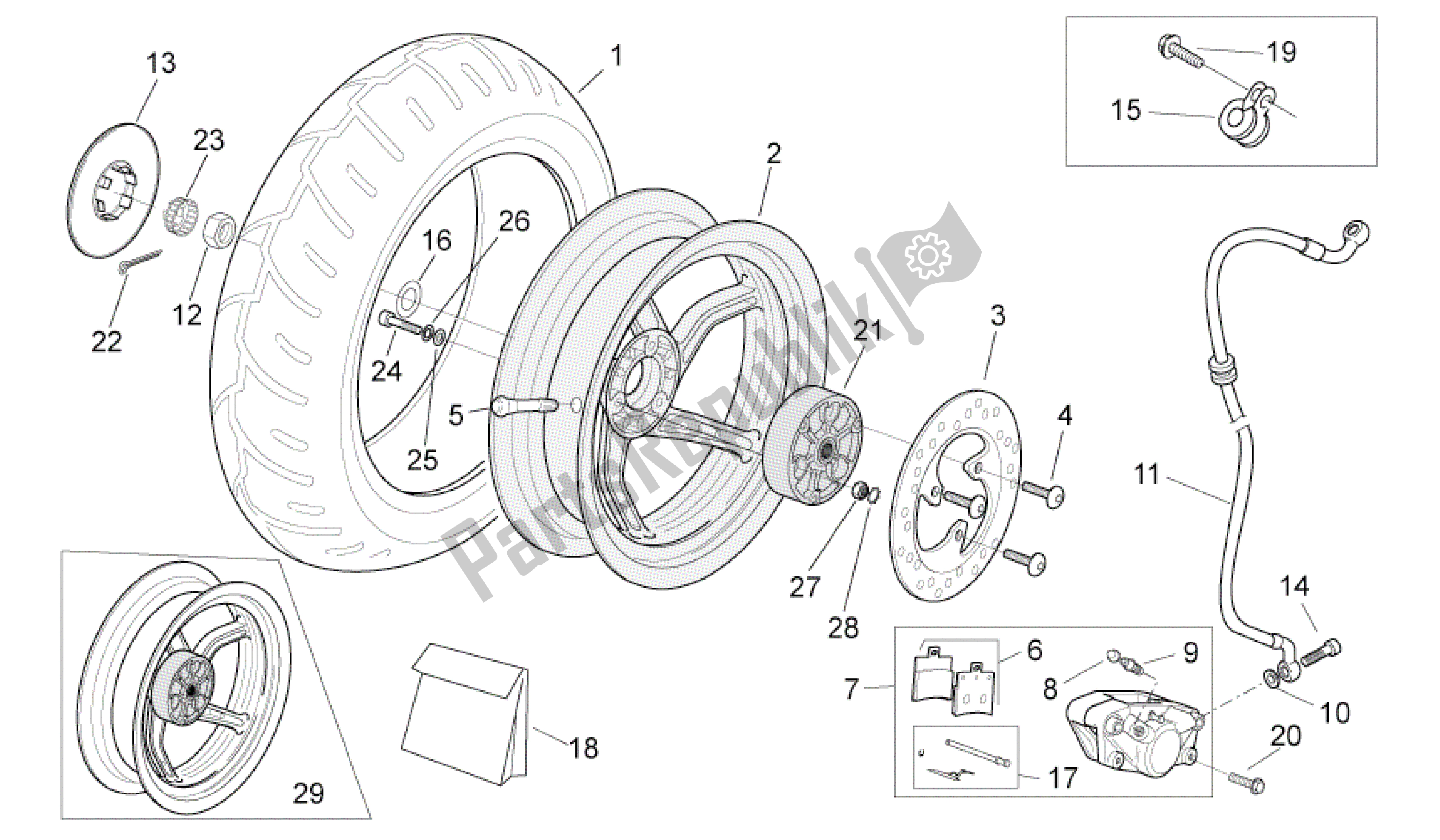 Alle Teile für das Hinterrad - Scheibenbremse des Aprilia SR 50 2004 - 2009