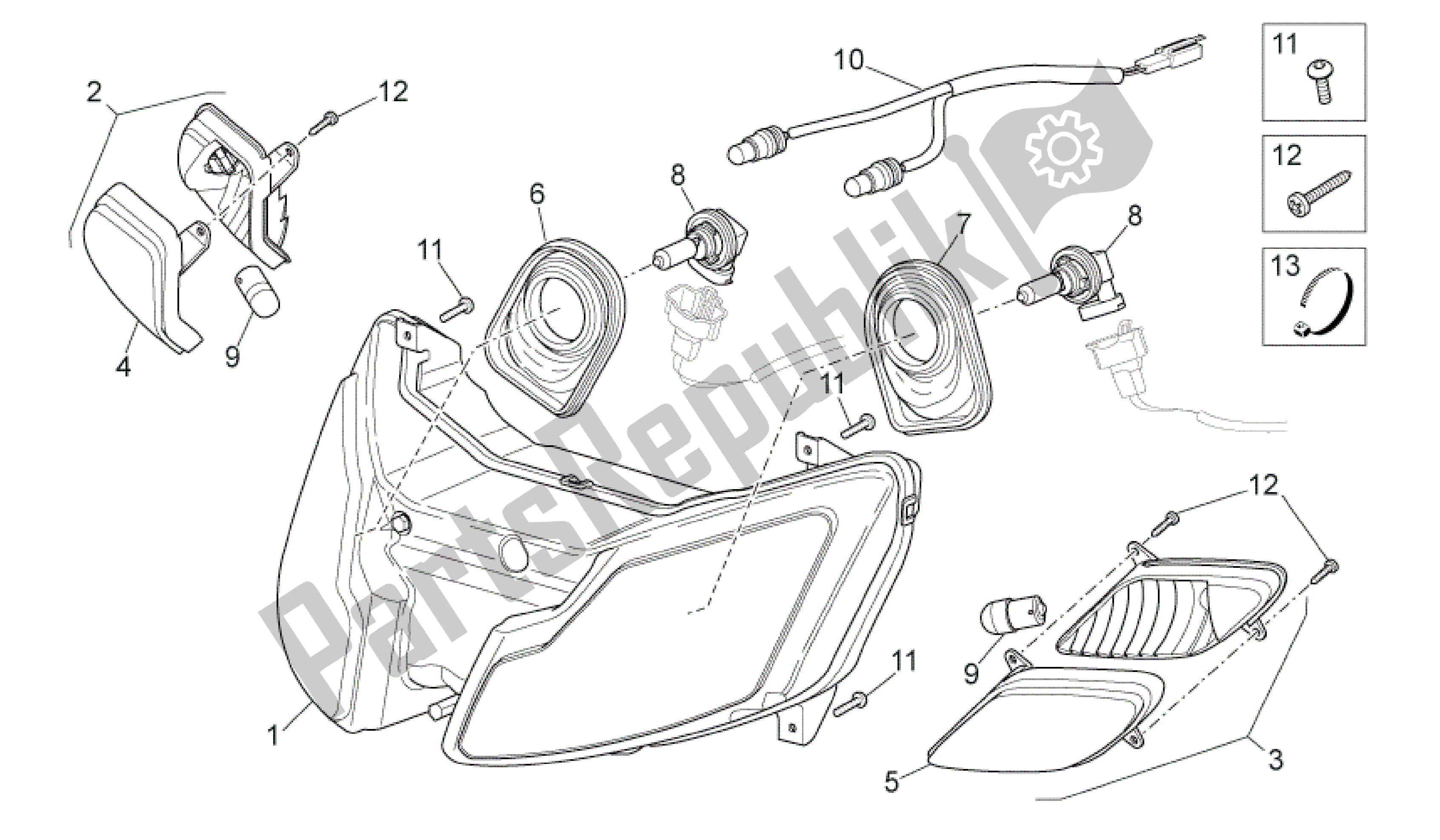 Alle Teile für das Frontscheinwerfer des Aprilia SR 50 2004 - 2009