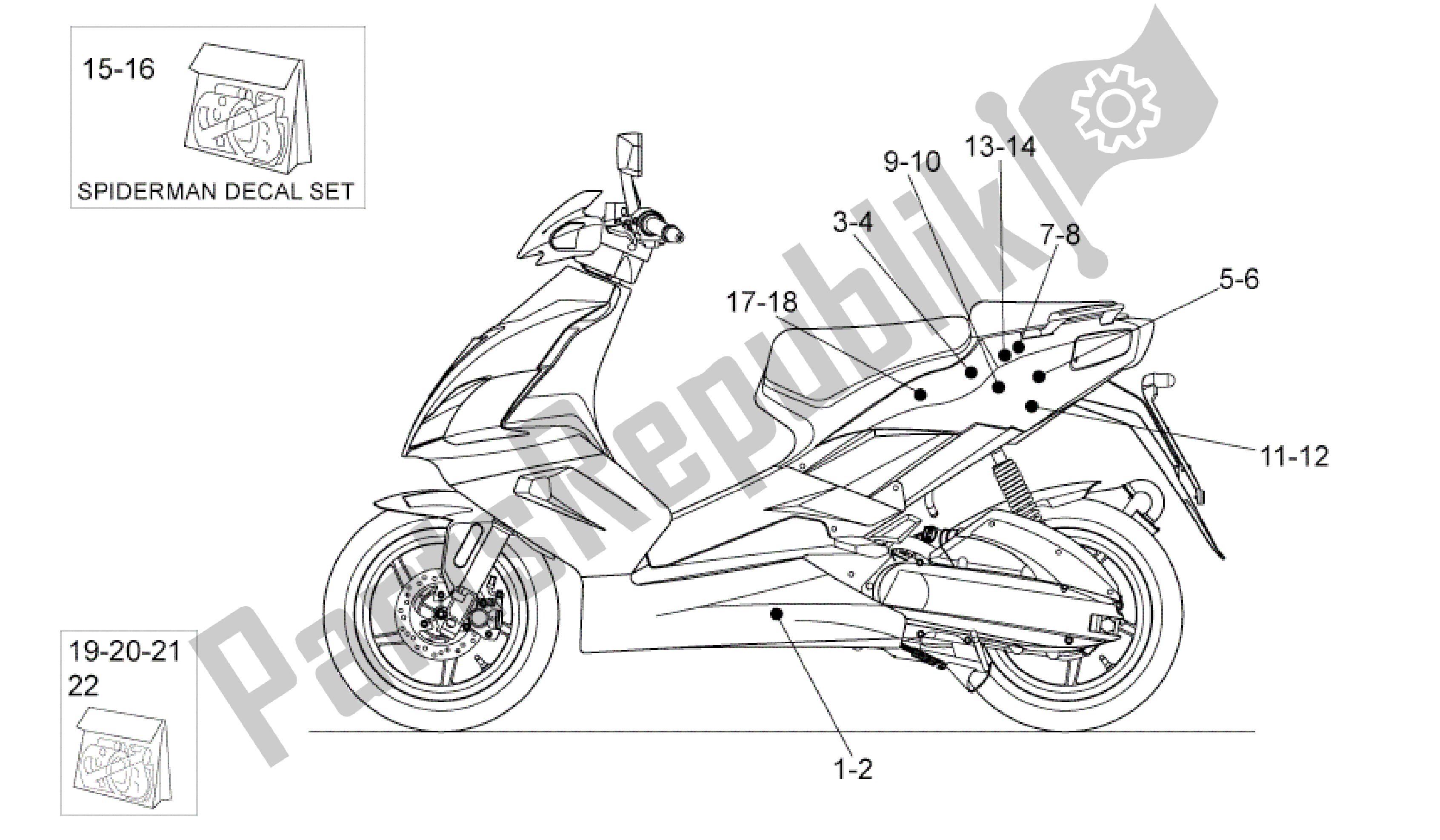 Tutte le parti per il Decalco Post. Del Aprilia SR 50 2004 - 2009