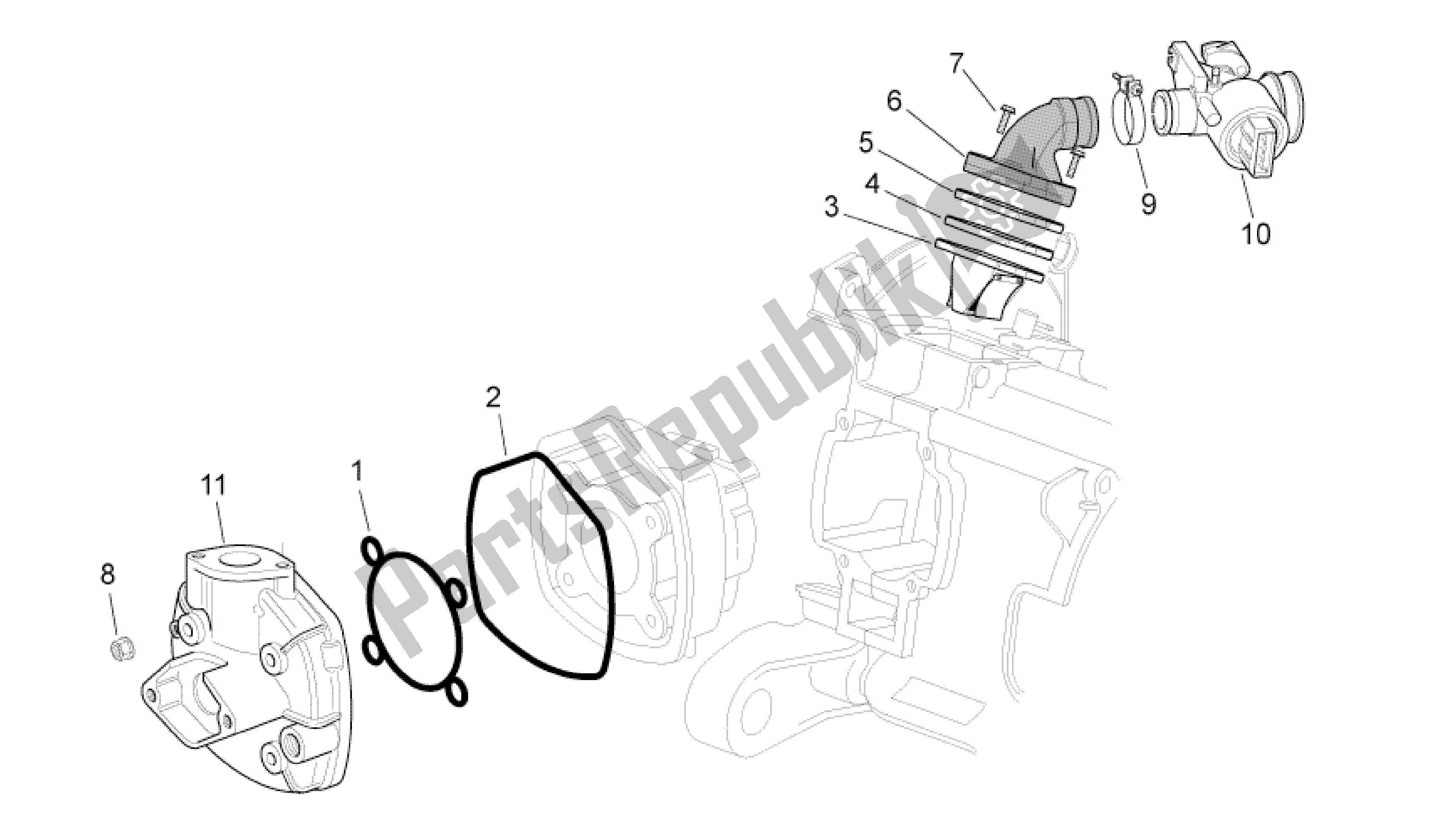 All parts for the Cylinder Head/throttle Body of the Aprilia SR 50 2004 - 2009