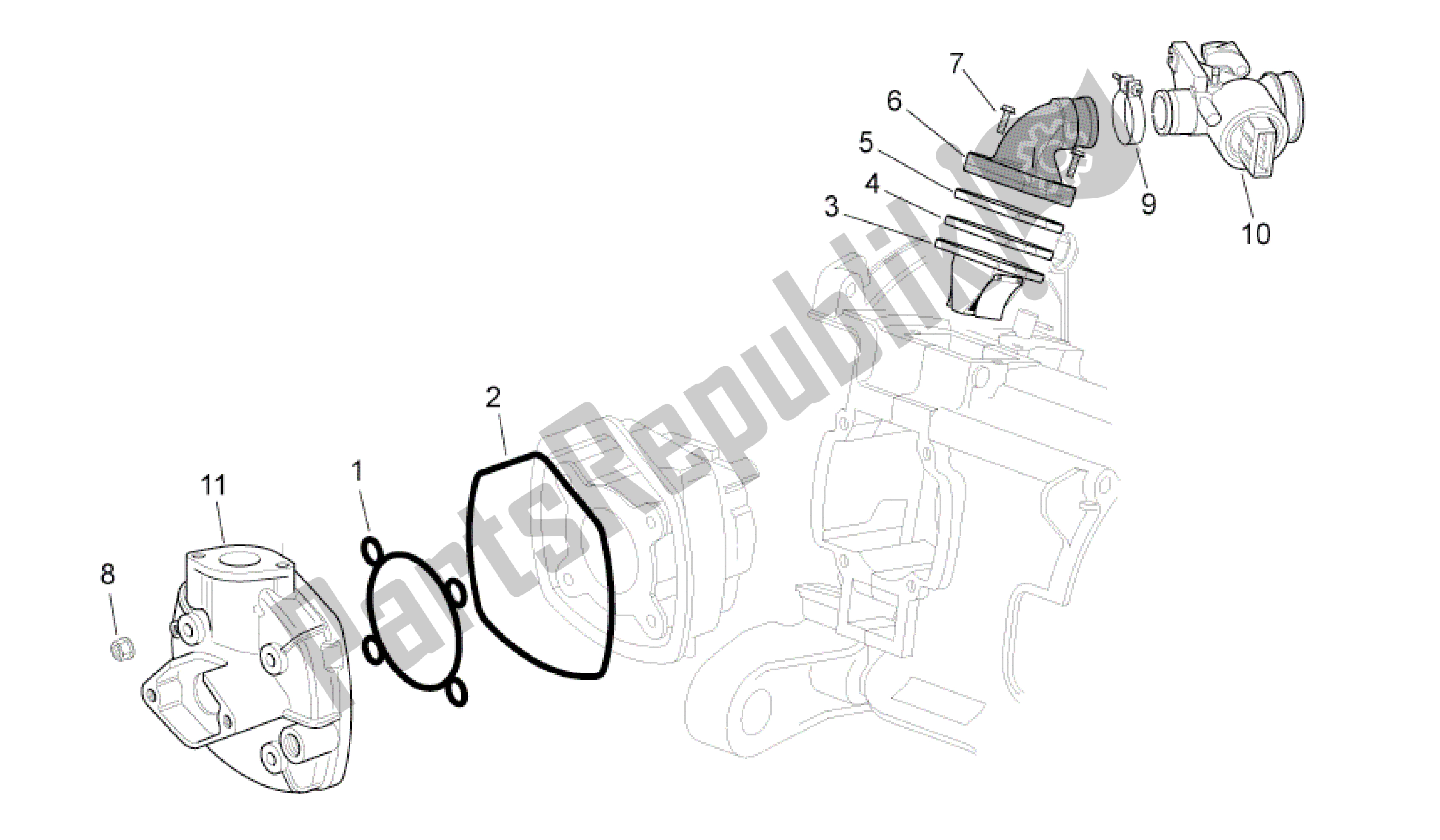 All parts for the Cylinder Head/throttle Body of the Aprilia SR 50 2004 - 2009