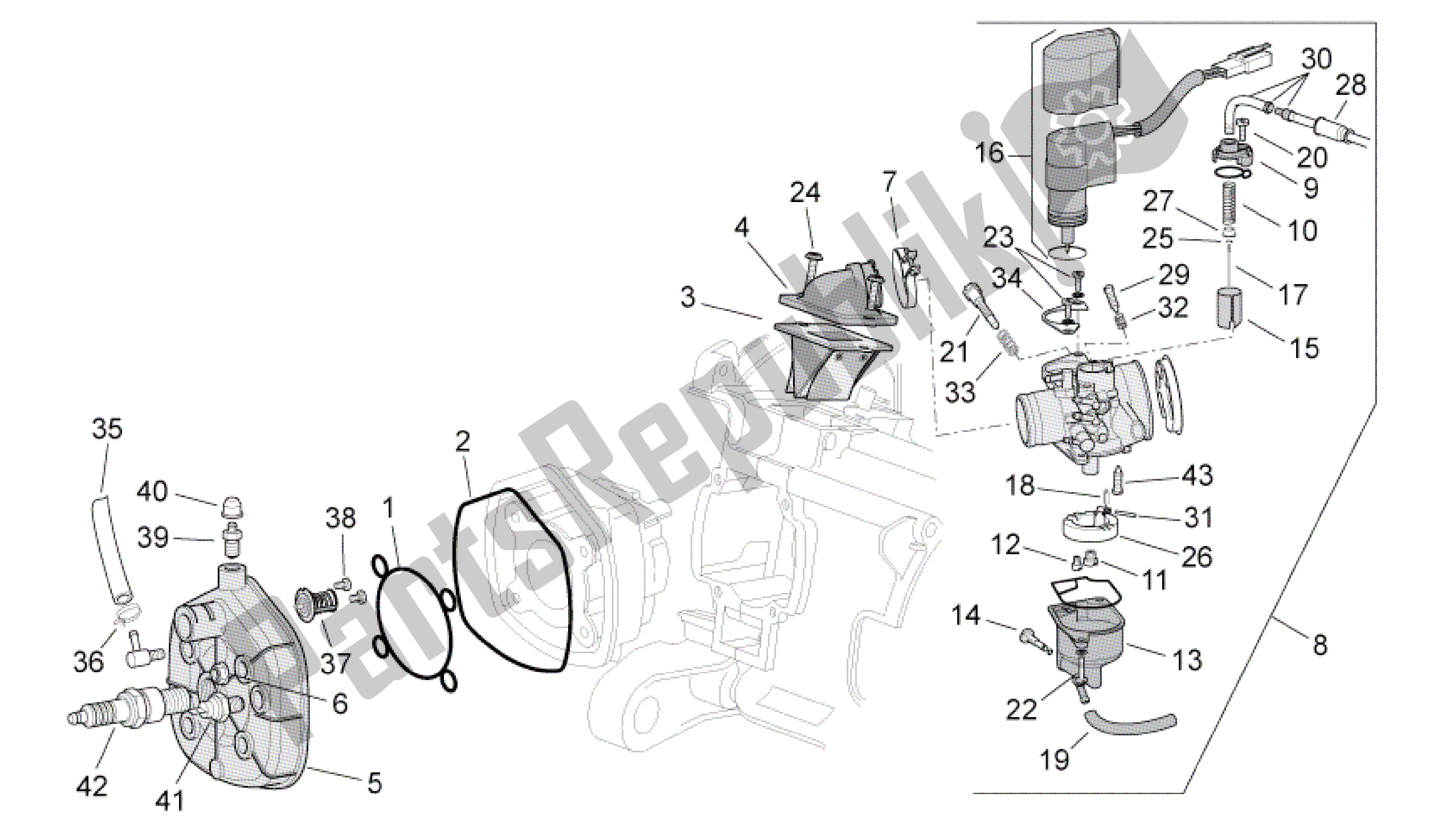 All parts for the Cylinder Head/carburettor of the Aprilia SR 50 2004 - 2009