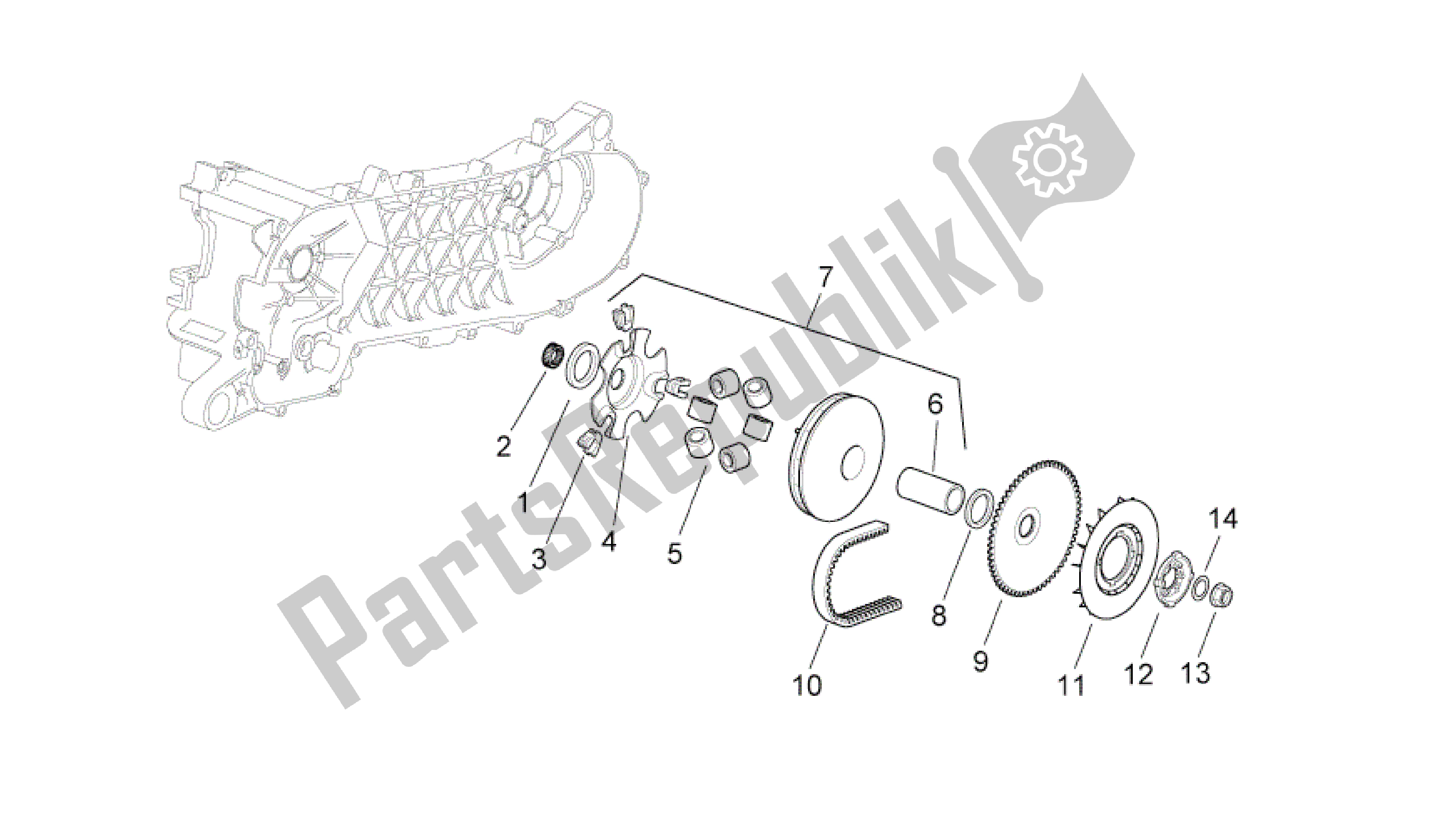 Toutes les pièces pour le Variateur du Aprilia SR 50 2004 - 2009