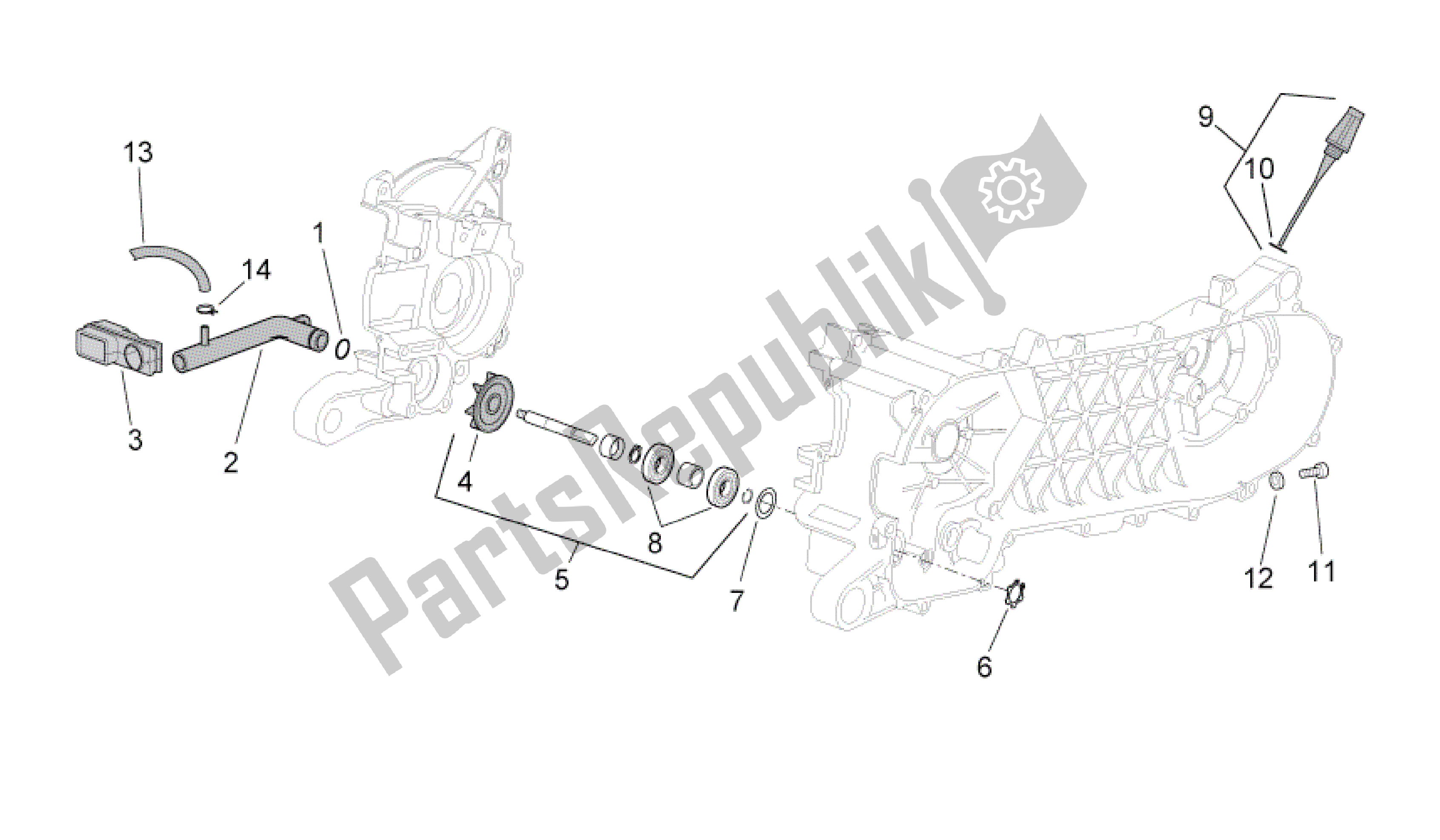 All parts for the Water Pump of the Aprilia SR 50 2004 - 2009