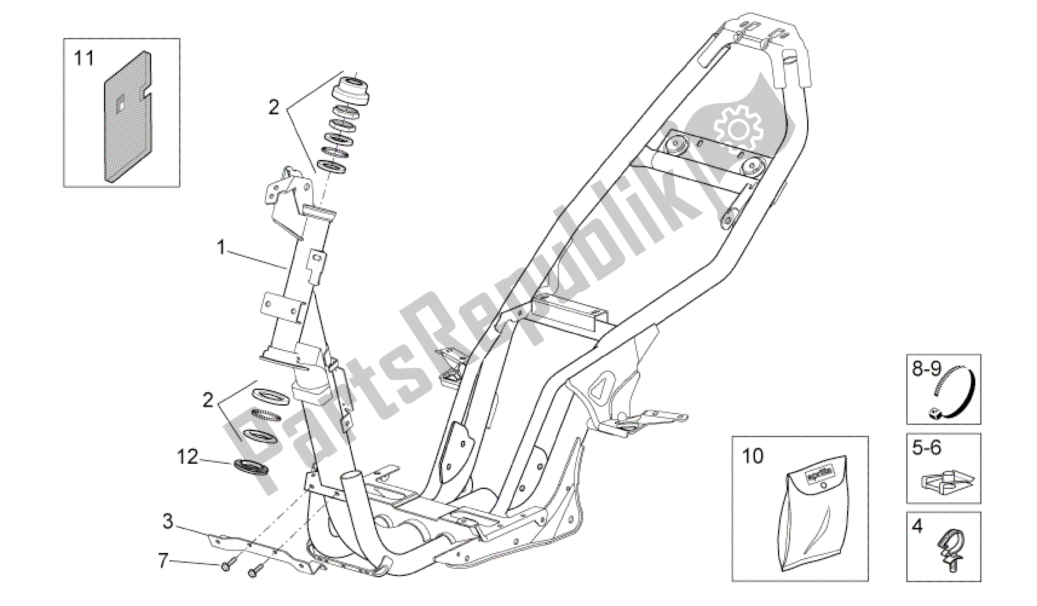 Todas las partes para Marco de Aprilia SR 50 2010 - 2014