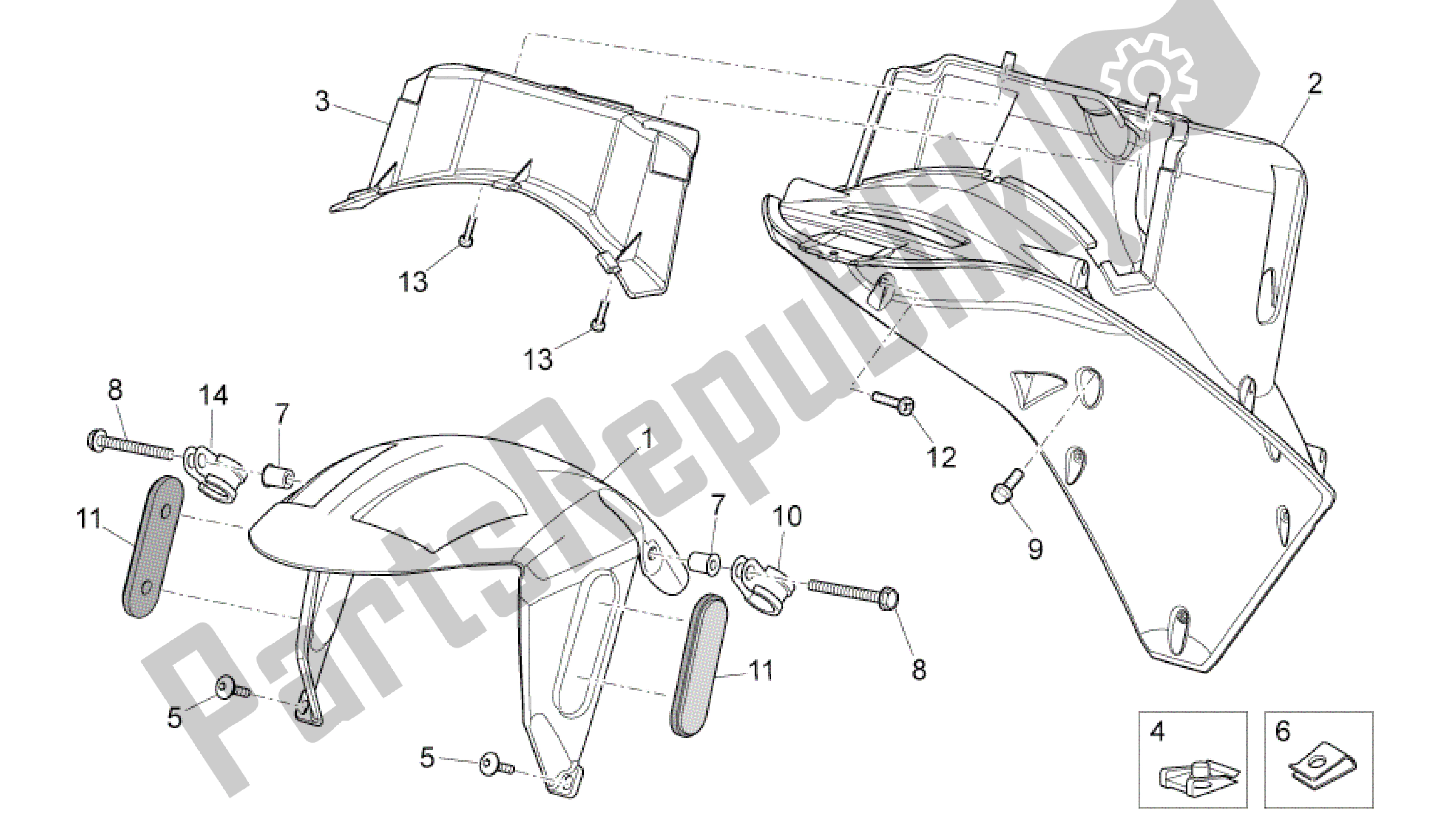 All parts for the Front Body Iv of the Aprilia SR 50 2010 - 2014