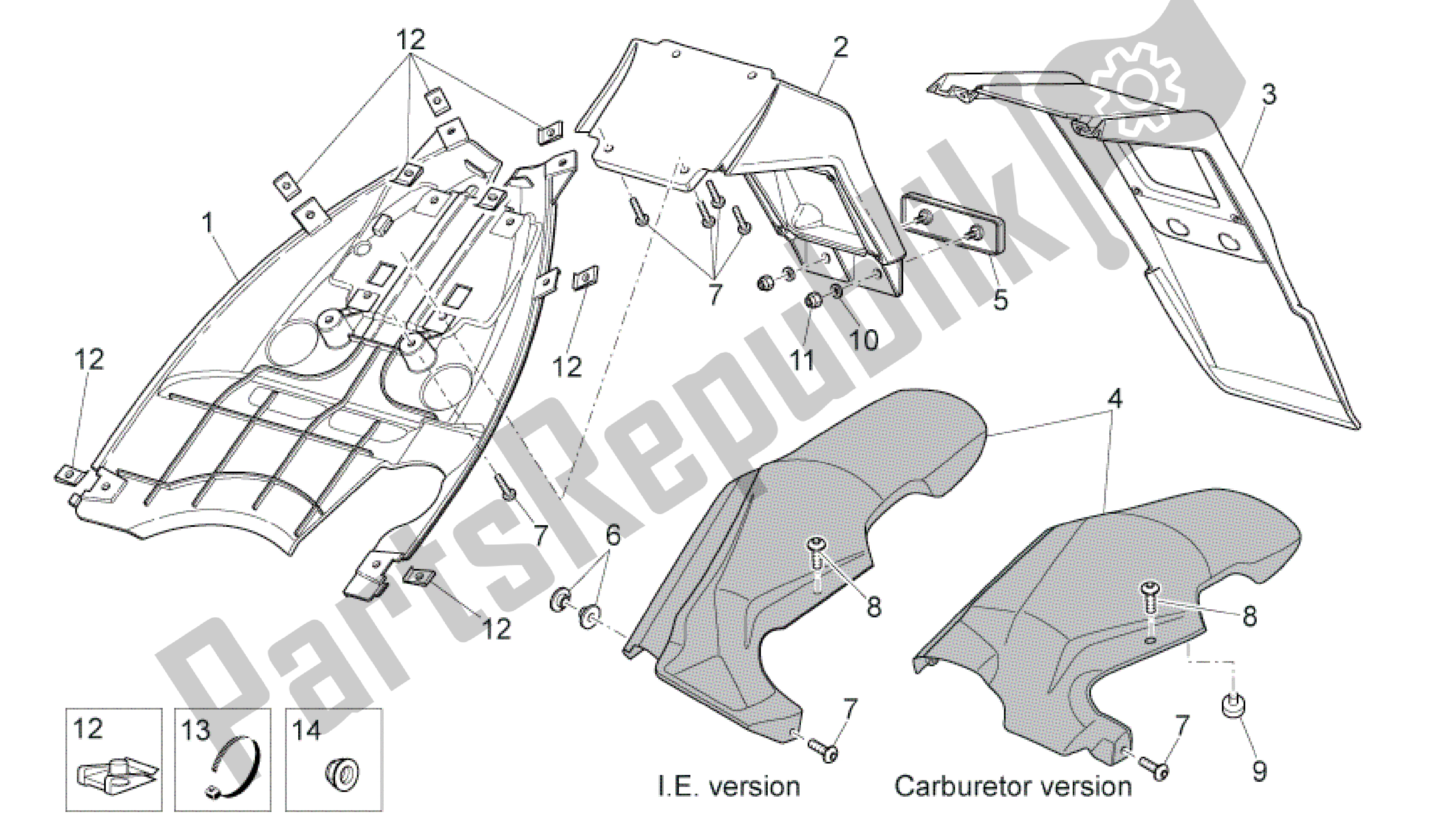 Todas as partes de Corpo Traseiro Iii do Aprilia SR 50 2010 - 2014