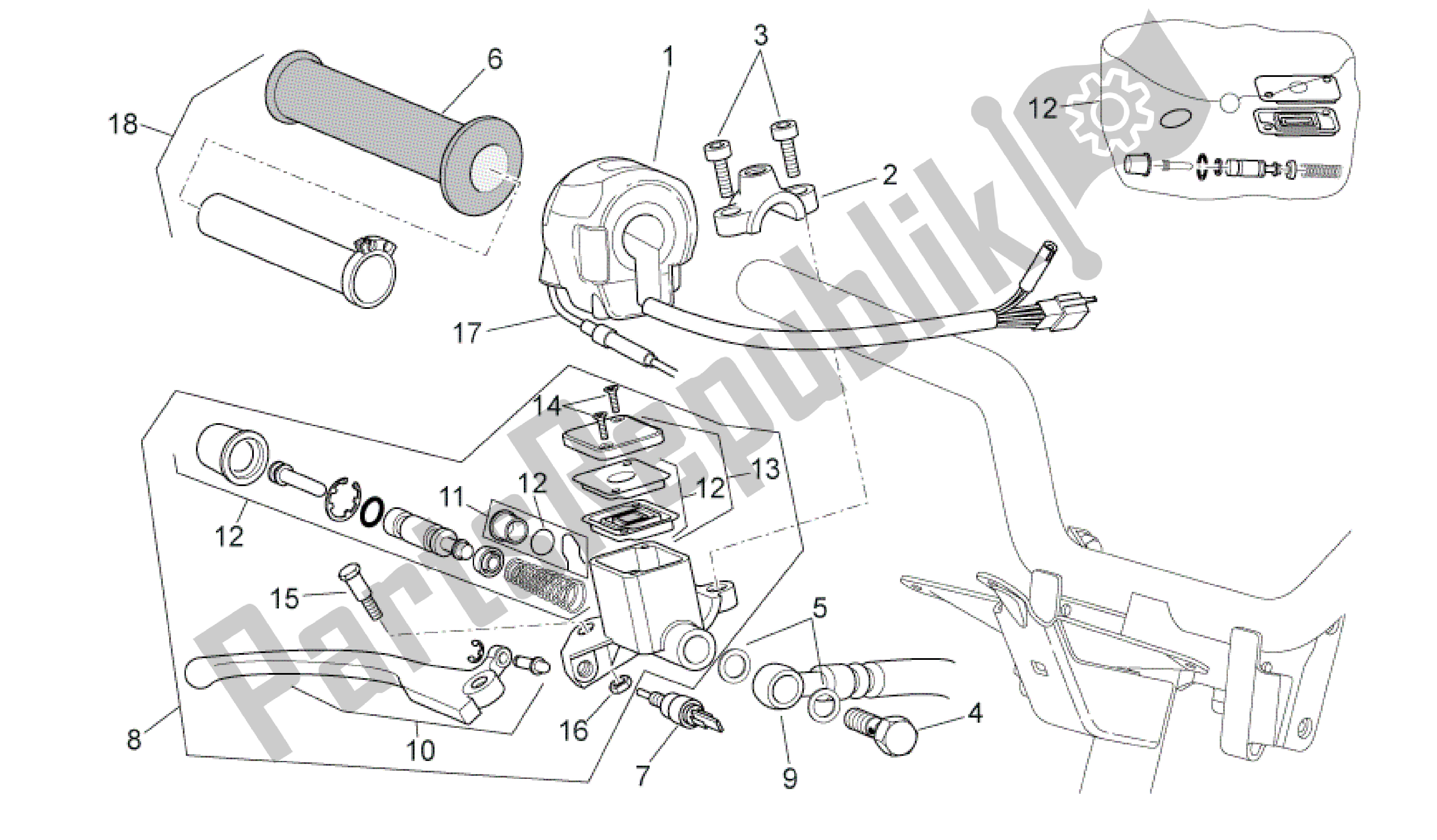 Alle onderdelen voor de Rh Controles van de Aprilia SR 50 2010 - 2014