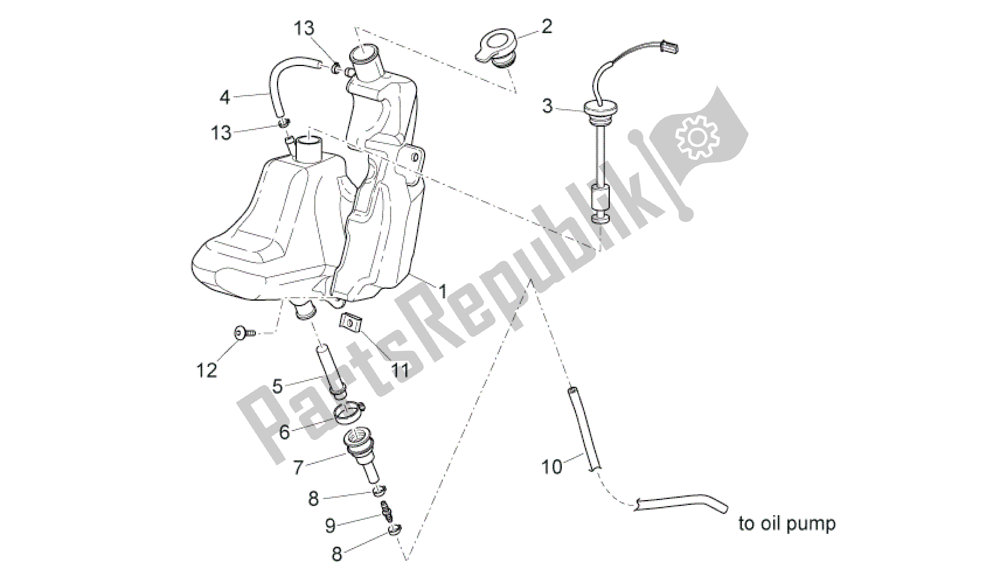 All parts for the Oil Tank of the Aprilia SR 50 2010 - 2014