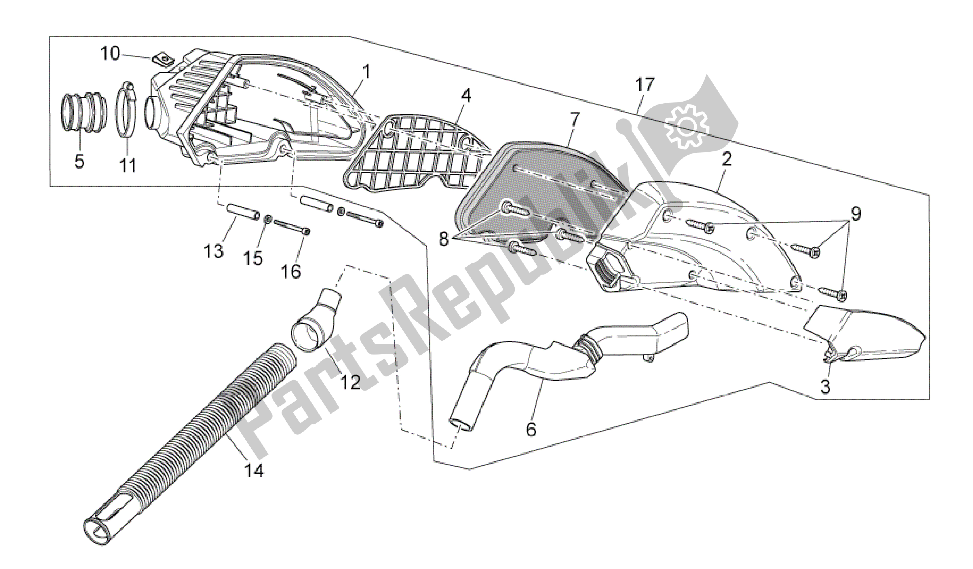 Alle onderdelen voor de Luchtdoos I van de Aprilia SR 50 2010 - 2014