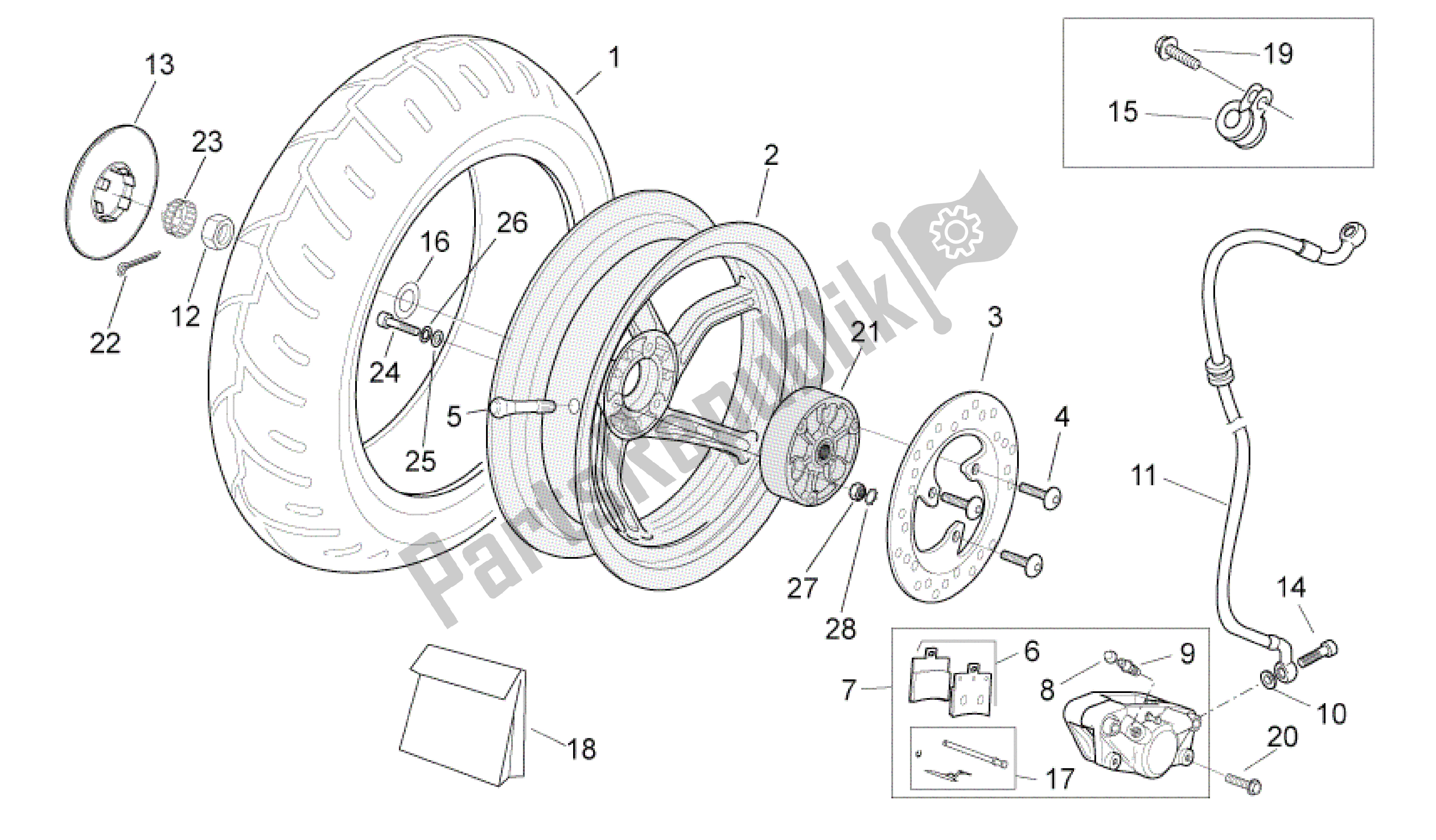 All parts for the Rear Wheel - Disc Brake of the Aprilia SR 50 2010 - 2014