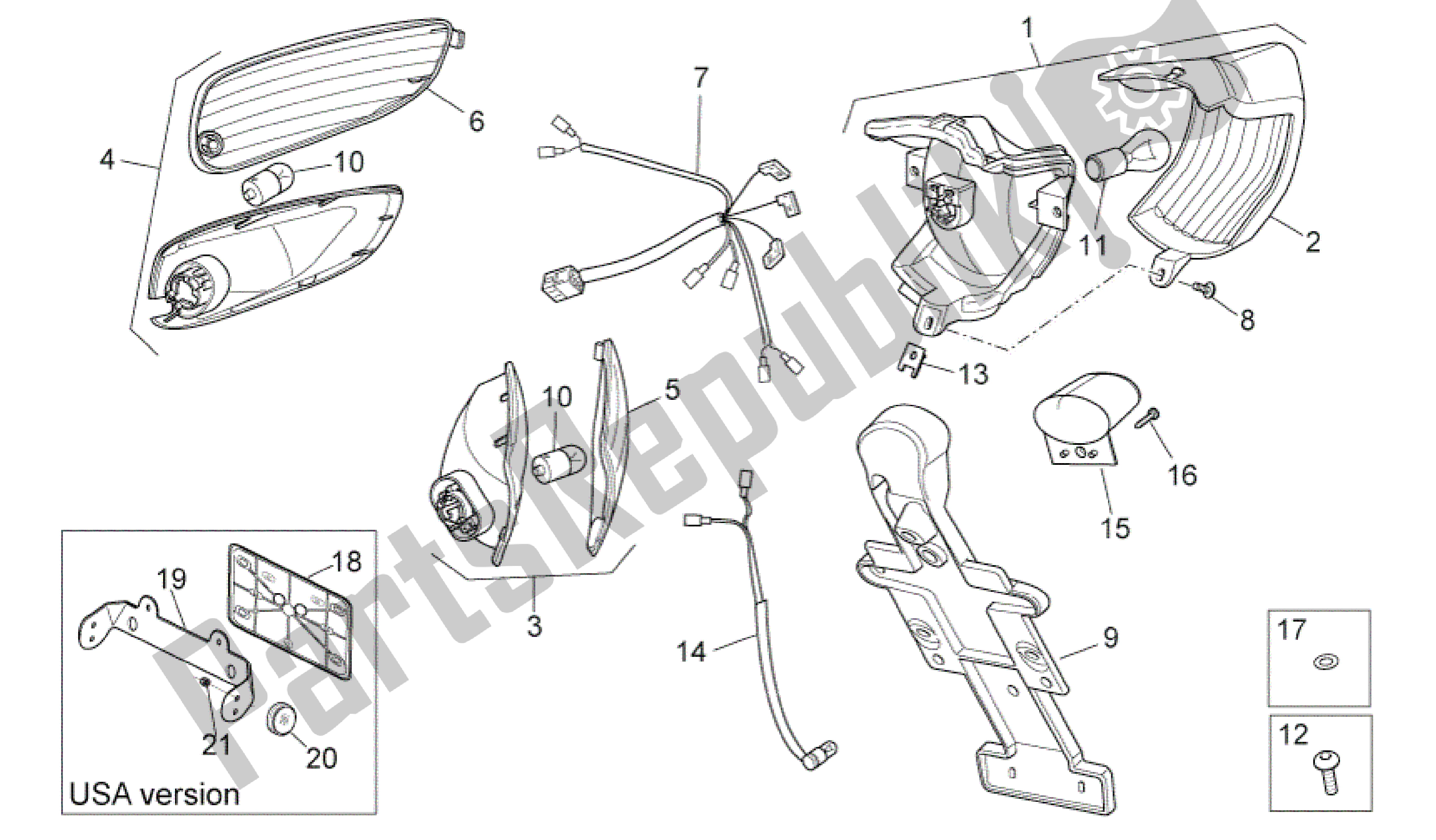 All parts for the Rear Lights of the Aprilia SR 50 2010 - 2014