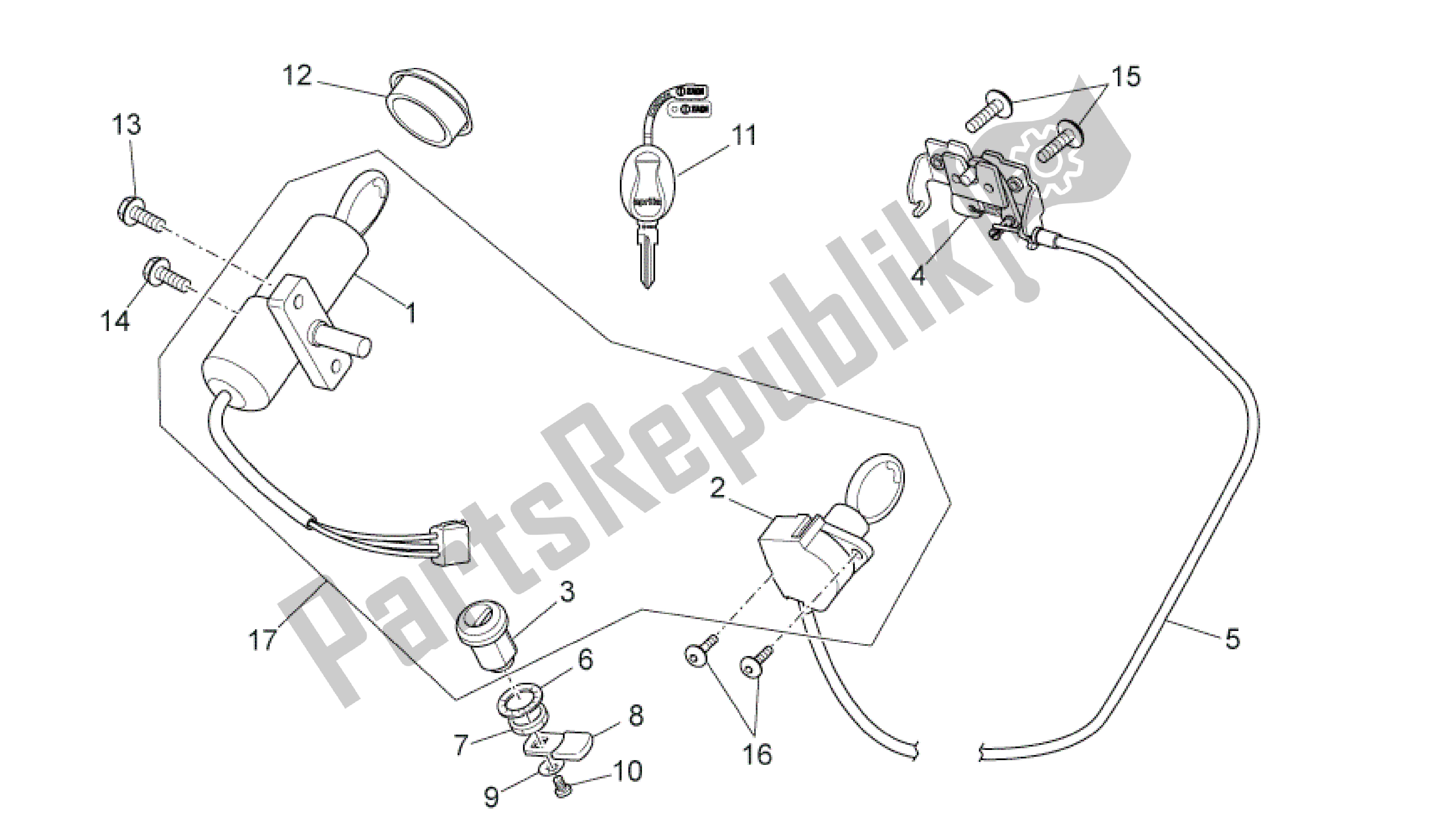 Alle onderdelen voor de Slot Hardware Kit van de Aprilia SR 50 2010 - 2014