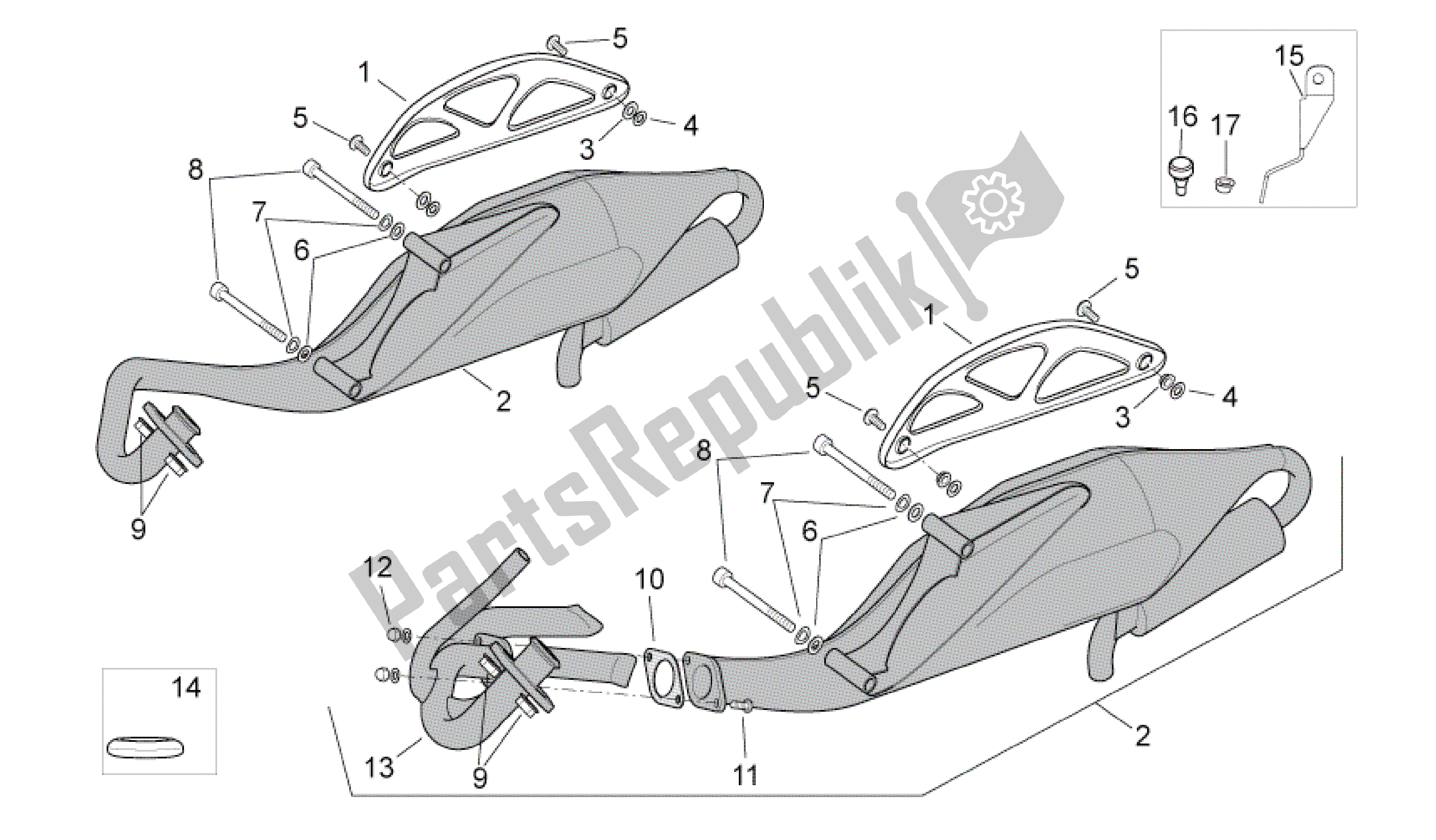 All parts for the Exhaust Pipe of the Aprilia SR 50 2010 - 2014