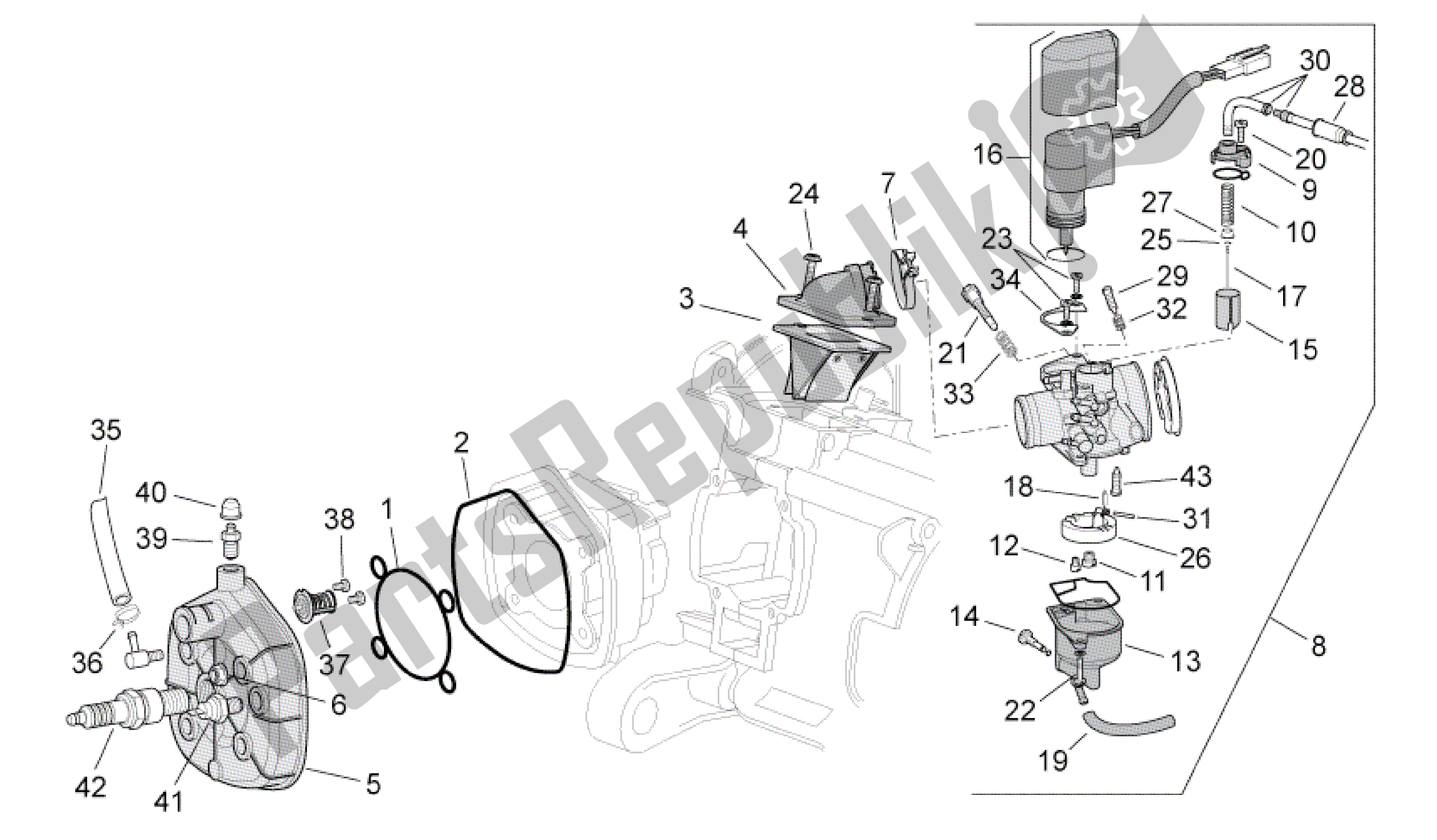Alle onderdelen voor de Cilinderkop / Carburateur van de Aprilia SR 50 2010 - 2014
